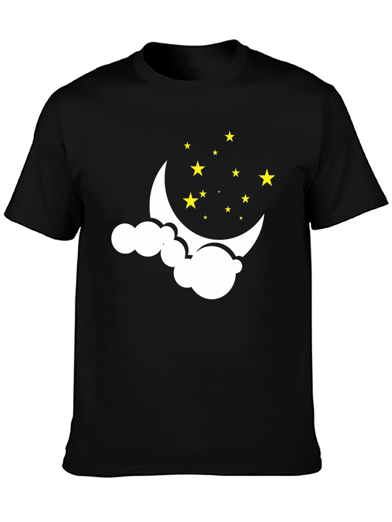 Black Dreamy Night Tee: Crescent Moon & Stars Graphic T-Shirt view 3