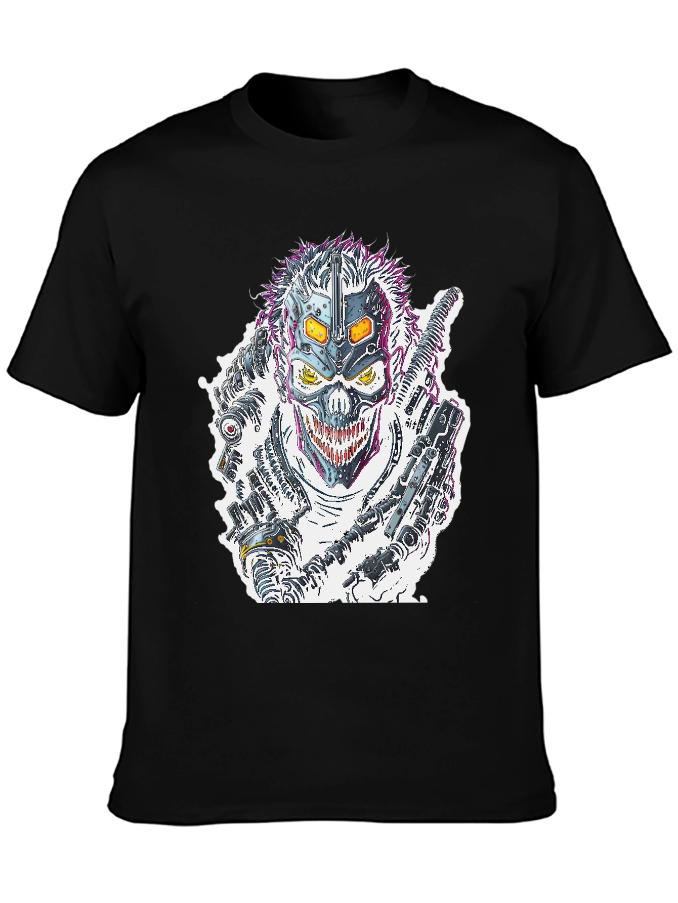 Black Cyberpunk Skull T-Shirt - Futuristic Graphic Tee view 3