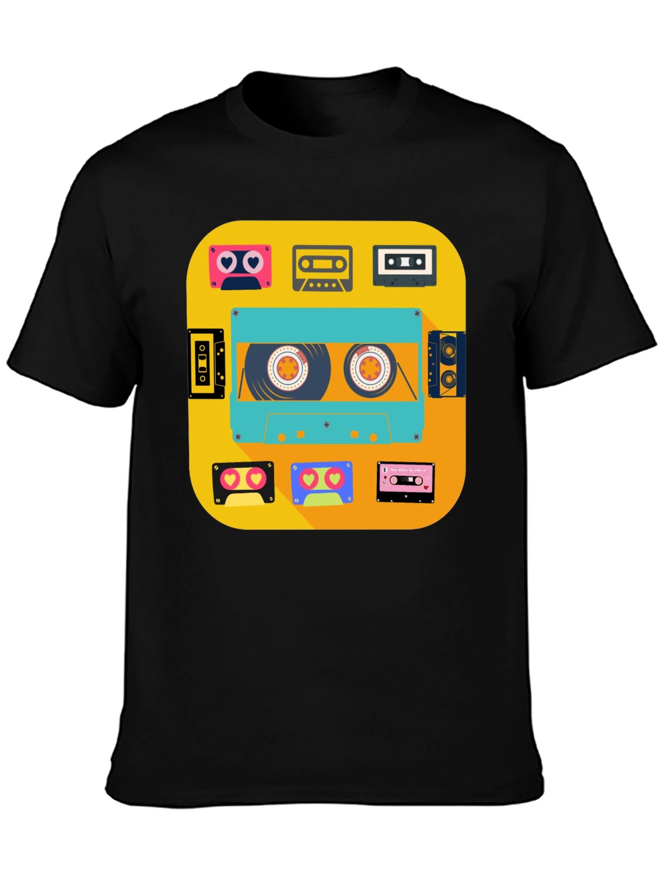 Black Retro Cassette Tapes Graphic Tee - Vintage Style view 3