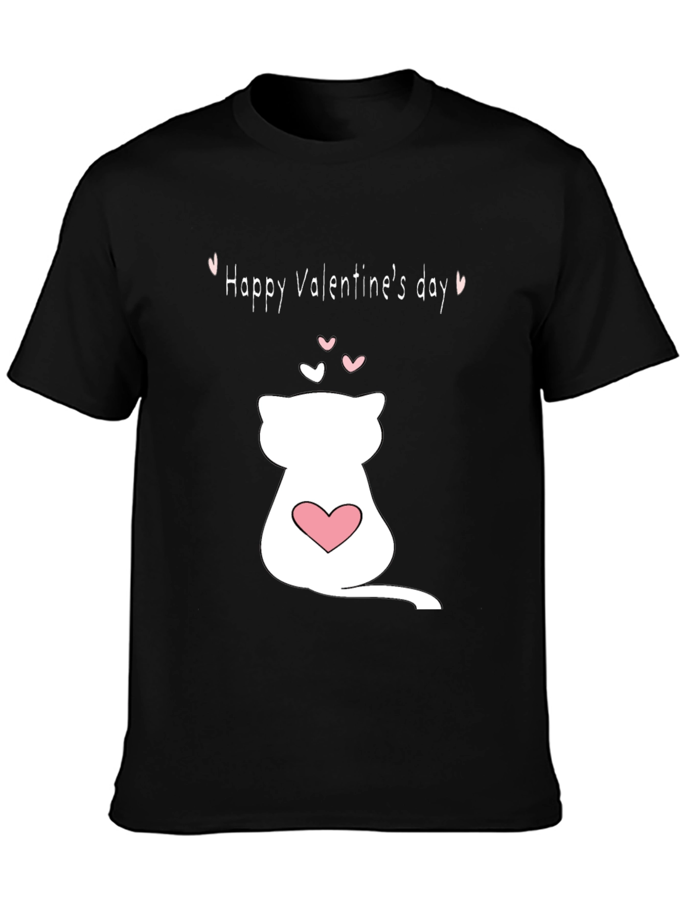 Black Cat Valentine's Day T-Shirt - Black Crew Neck view 3