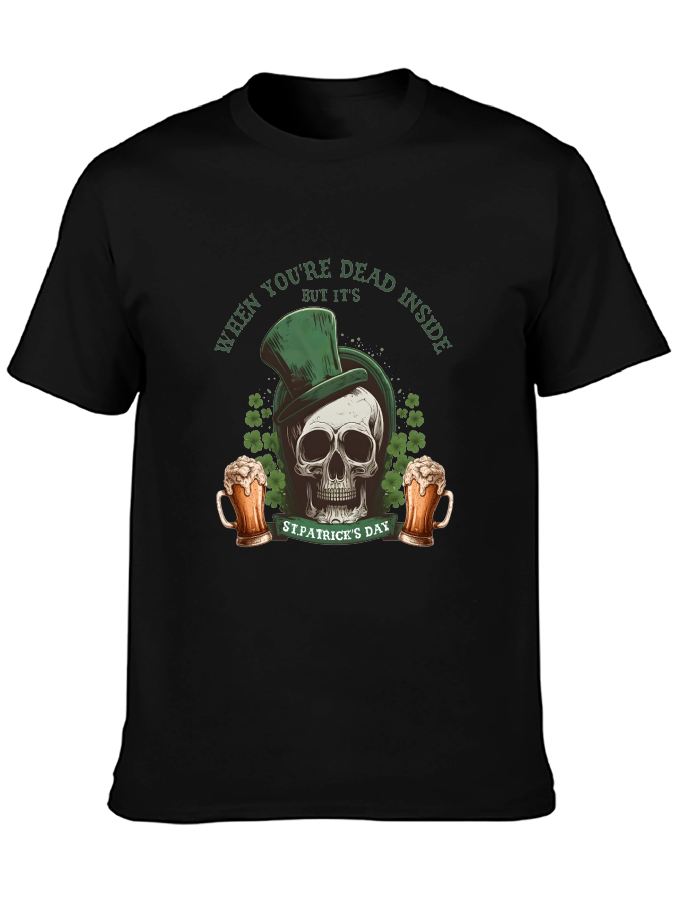 Black St. Patrick's Day Skull T-Shirt - Dead Inside view 3