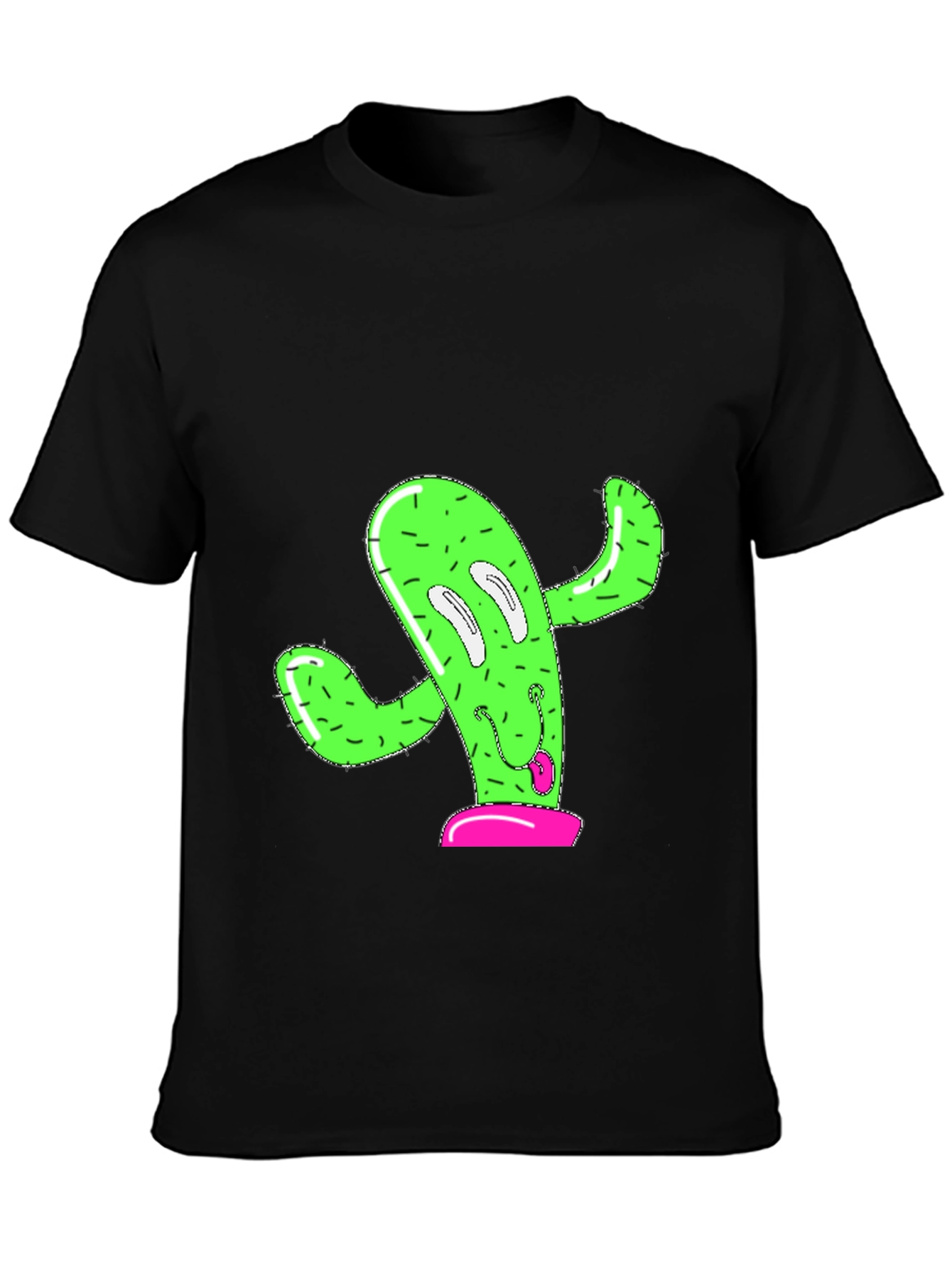 Black Funny Cactus Graphic Tee - Black Cotton T-Shirt view 3