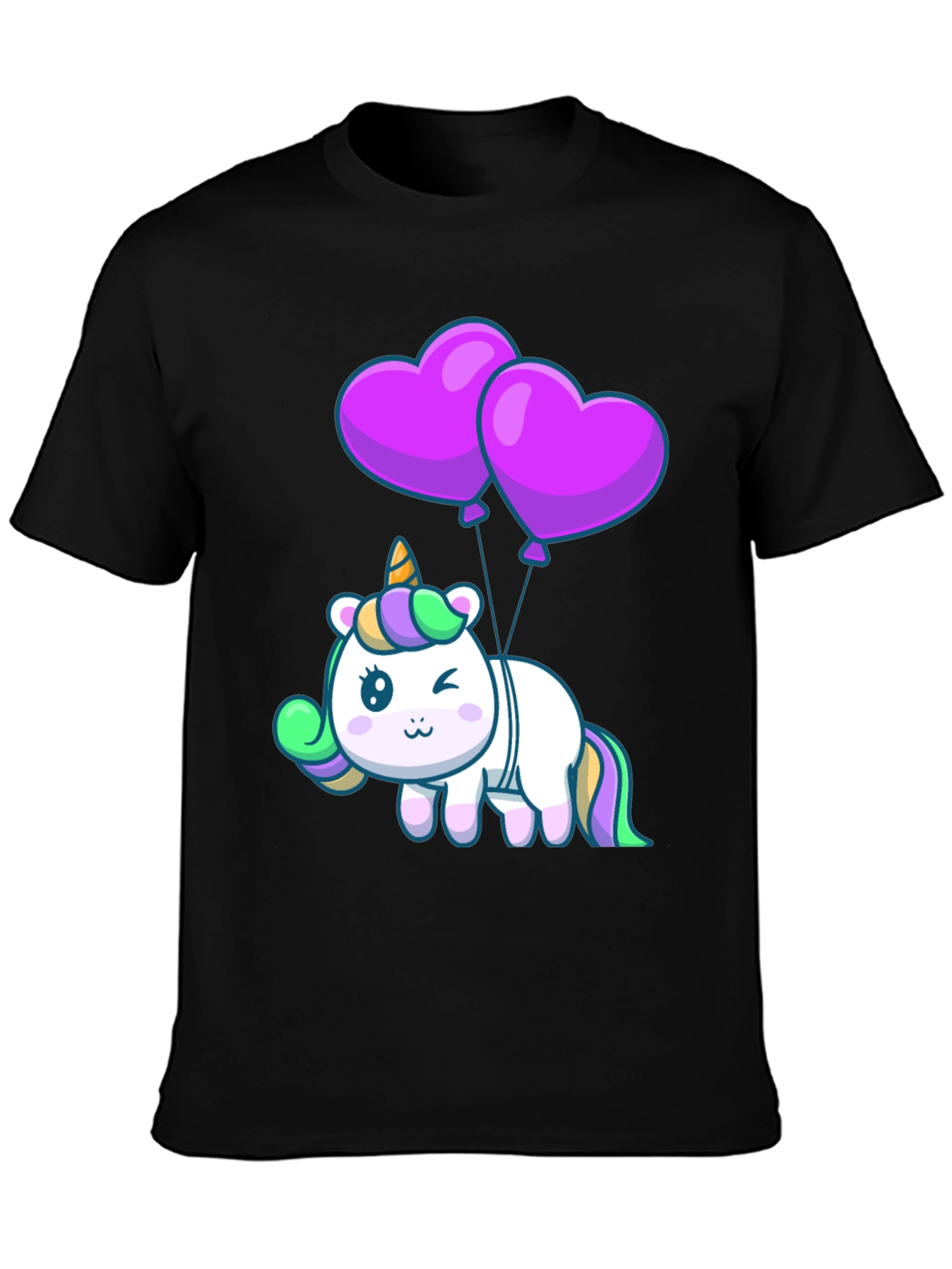 Black Unicorn Heart Balloons Graphic Tee - Black view 3