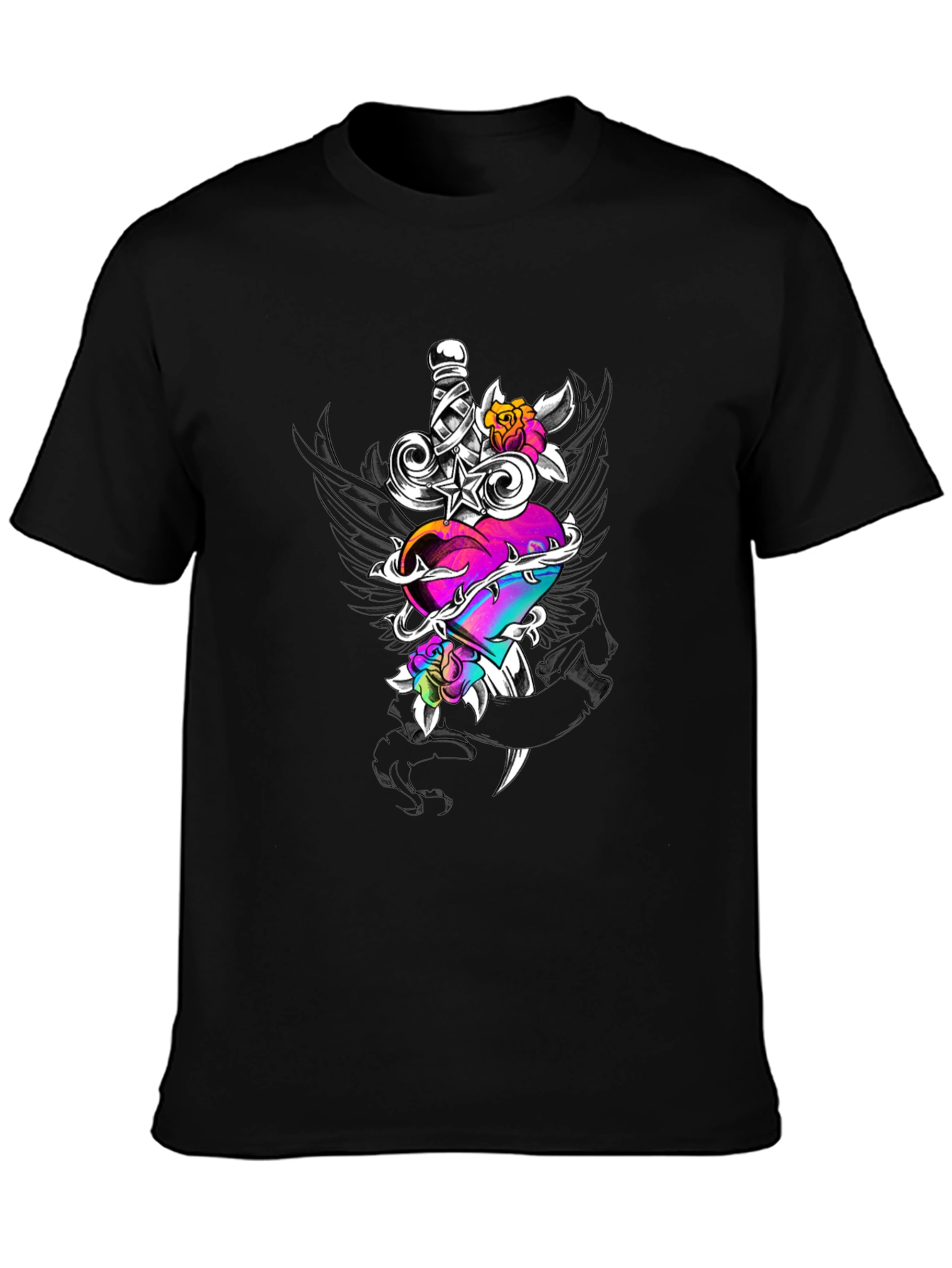 Black Heart & Dagger Graphic Tee - Black Unisex Shirt view 3