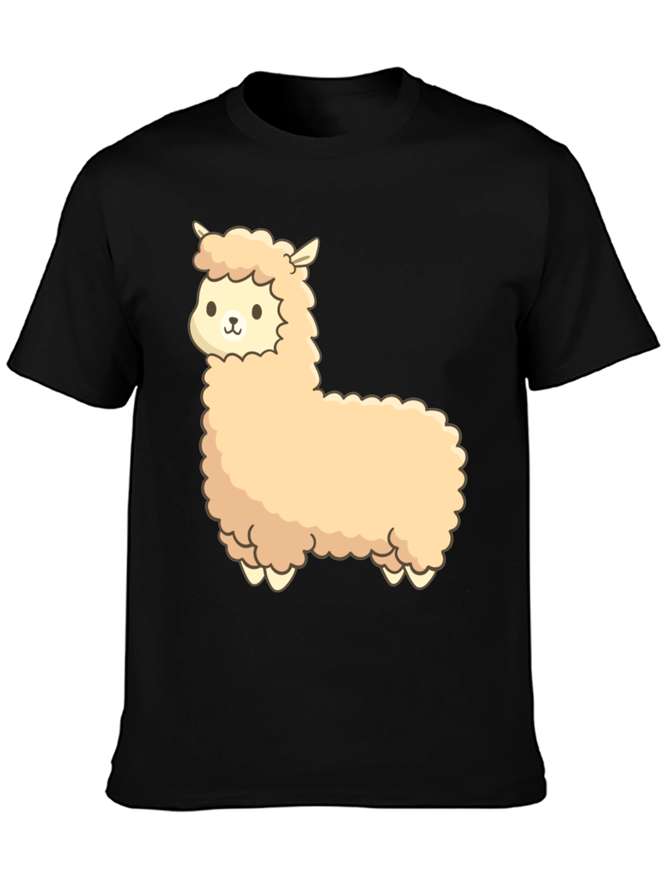 Black Cute Alpaca Graphic Black T-Shirt view 3