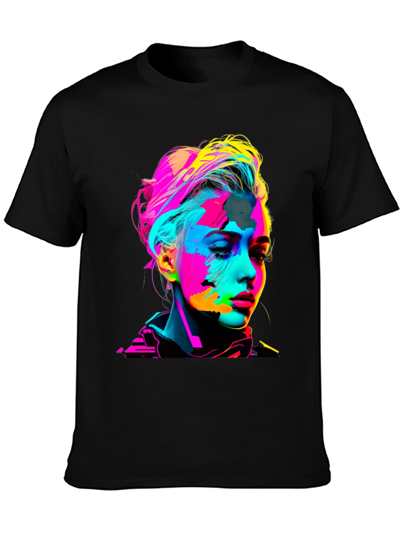 Black Pop Art Woman Graphic Black T-Shirt view 3
