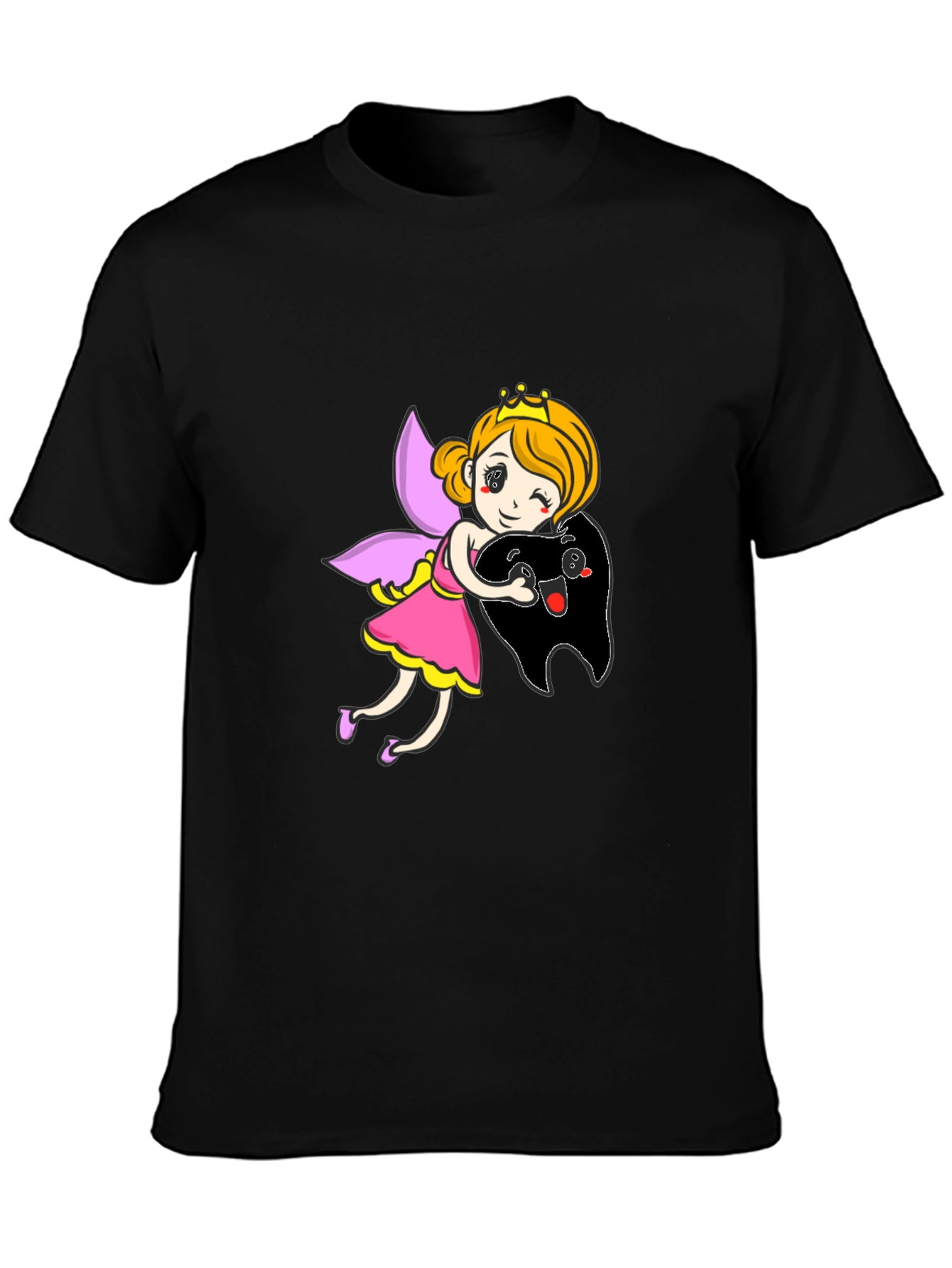 Black Tooth Fairy Hugging Tooth Graphic T-Shirt view 3