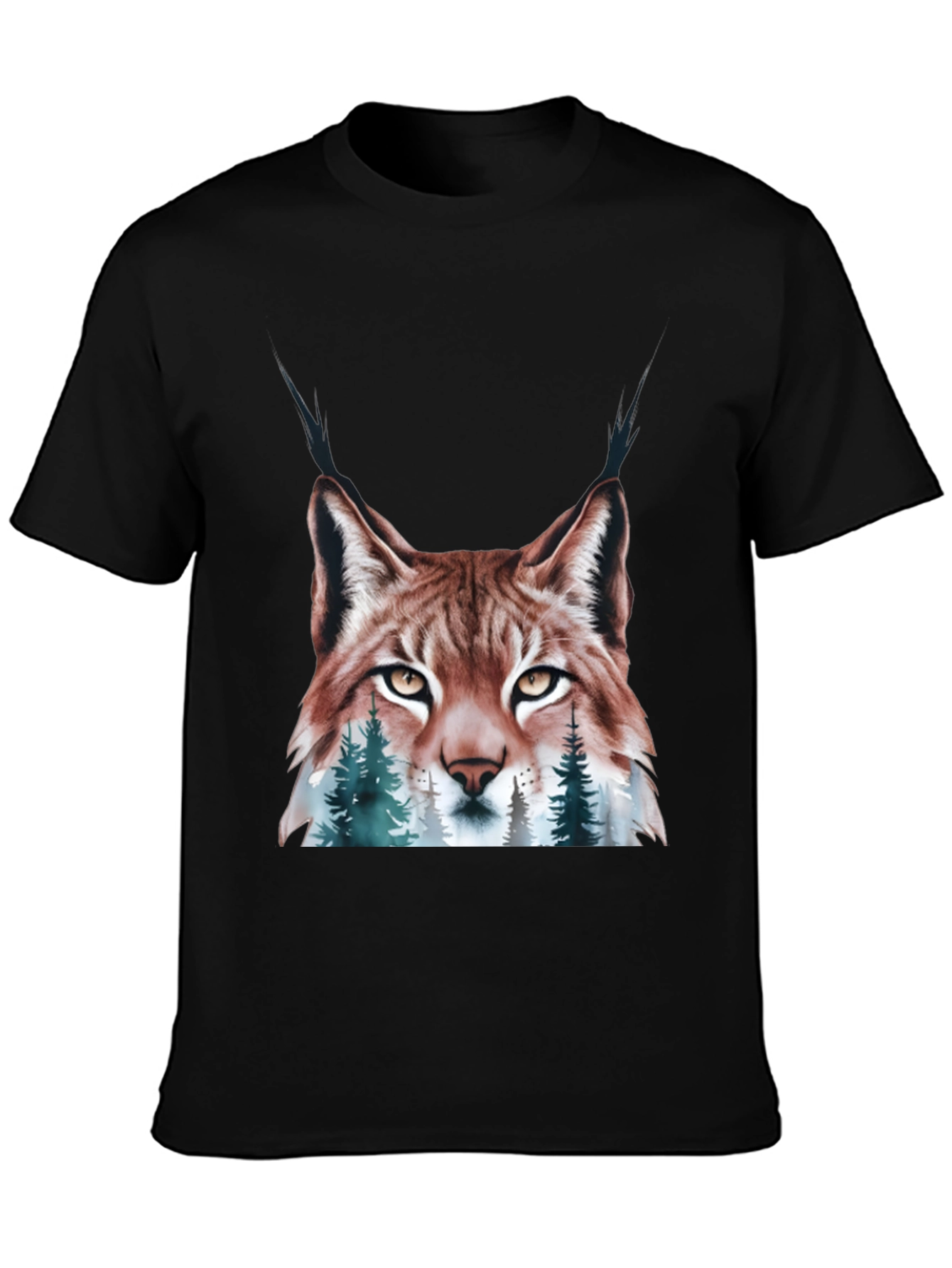 Black Lynx & Forest Graphic Print T-Shirt - Nature Inspired Tee view 3