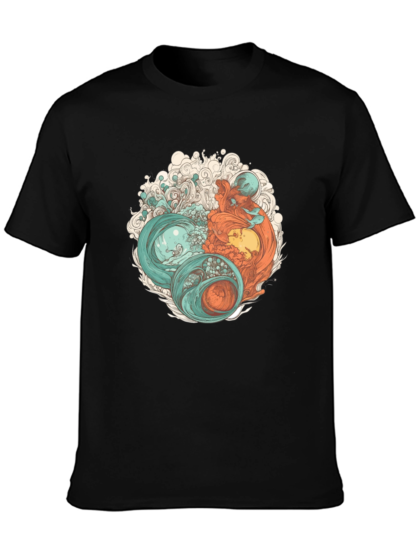 Black Yin Yang Sea Graphic Tee - Soft Cotton Blend view 3