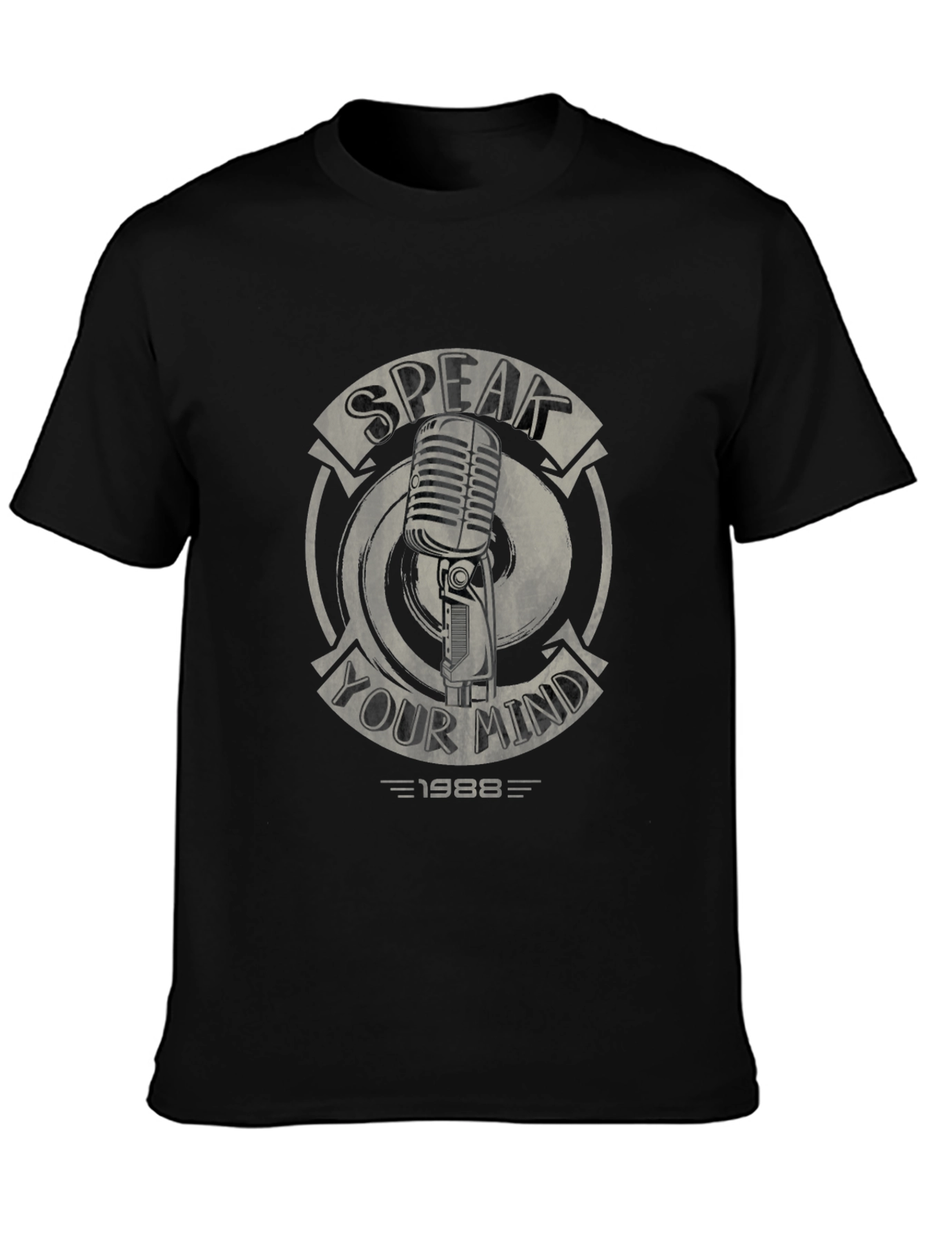 Black Speak Your Mind Graphic Tee - Retro Microphone Design view 3