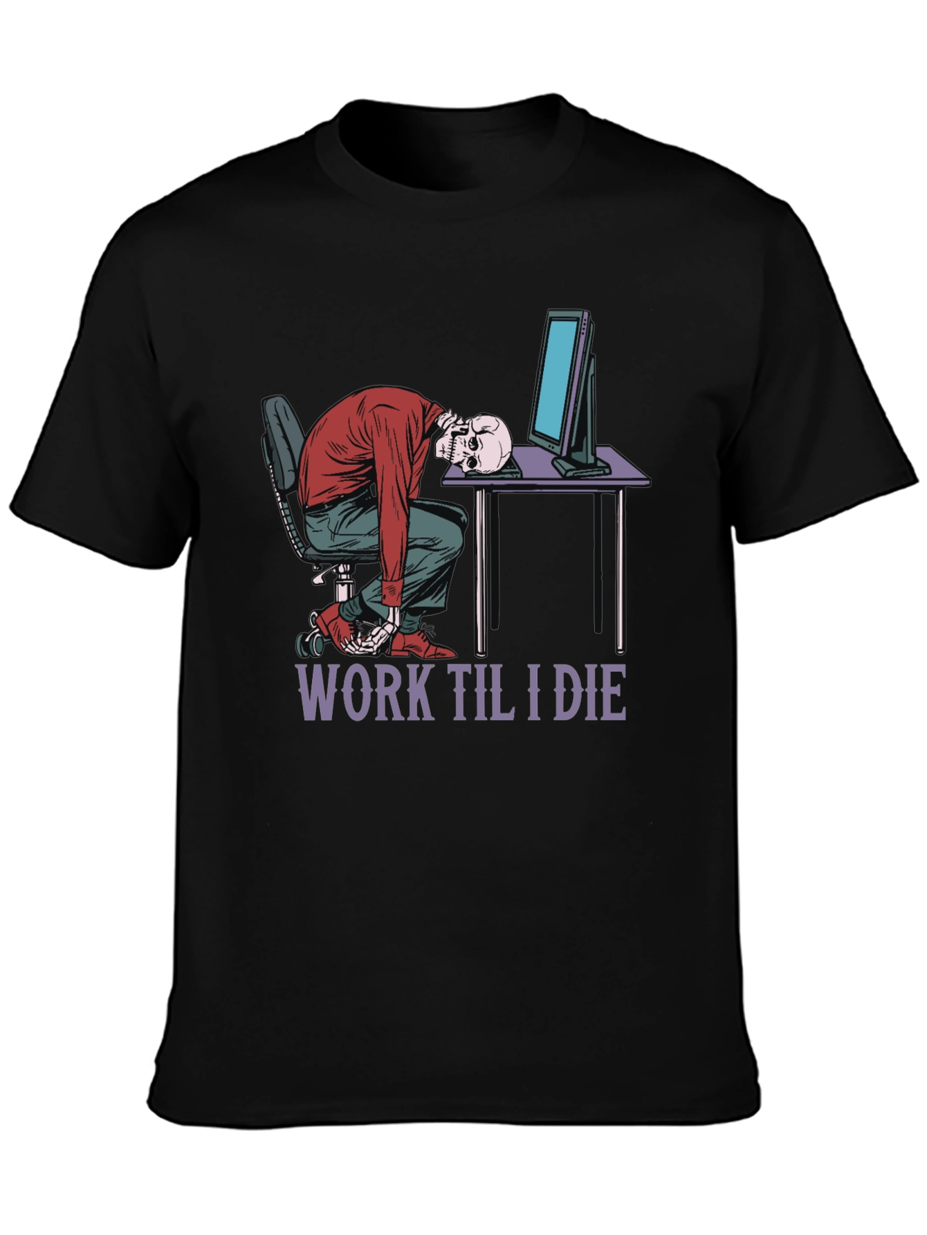 Work Til I Die Skeleton Graphic T-Shirt - 3