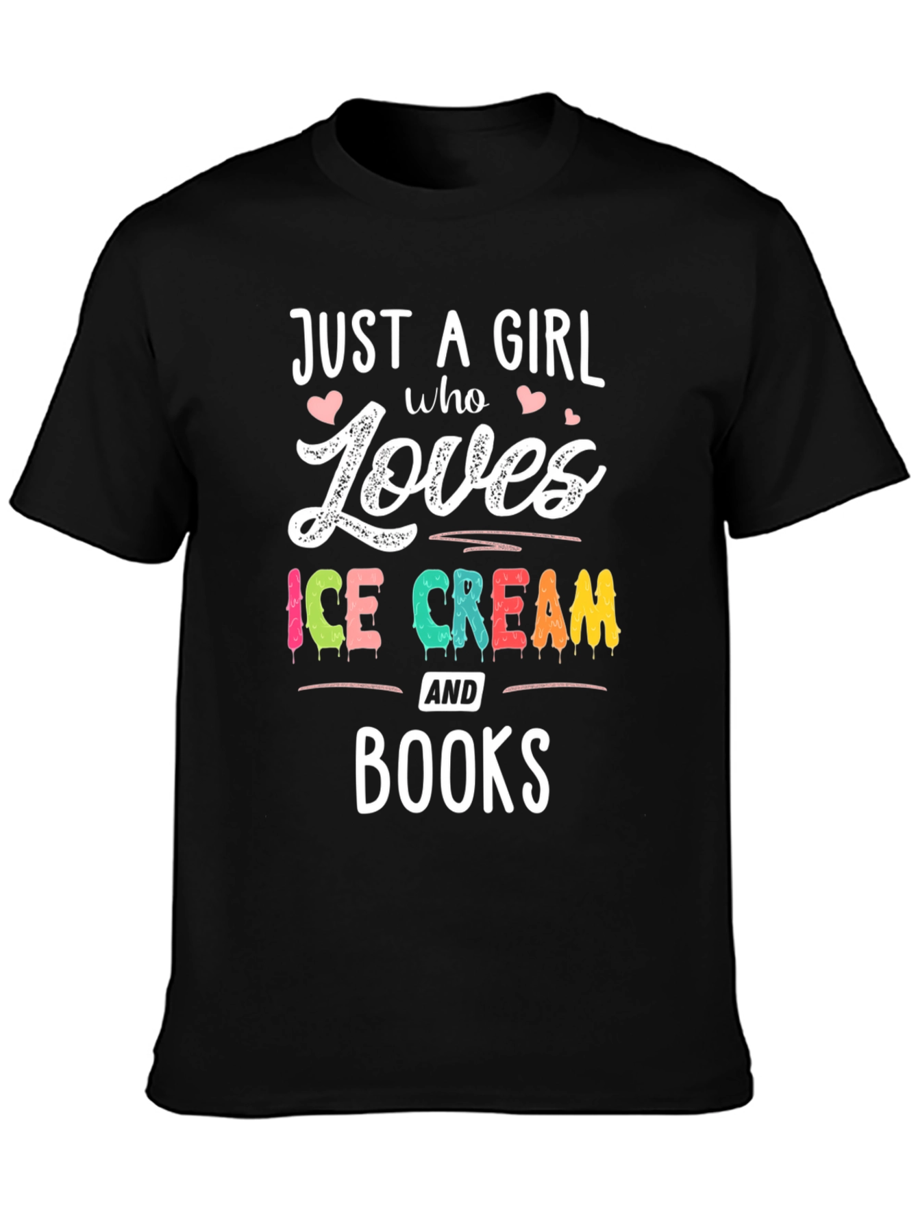 Black Just A Girl Who Loves Ice Cream & Books T-Shirt view 3