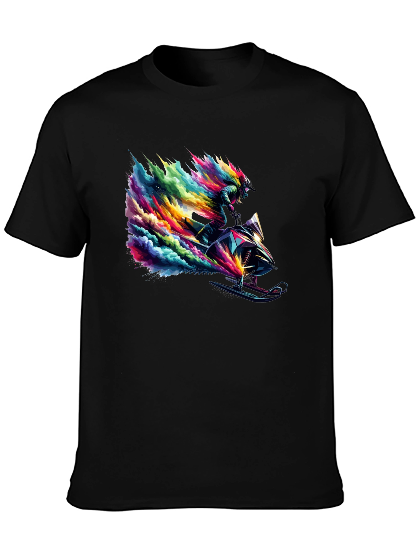 Black Colorful Snowmobile Rider Graphic Tee - Cool Design view 3