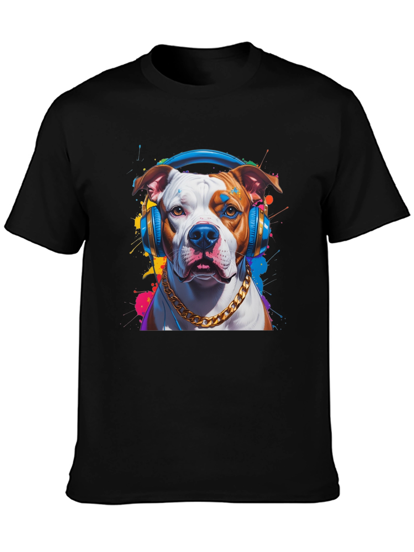 Black Dog with Headphones Graphic T-Shirt view 3