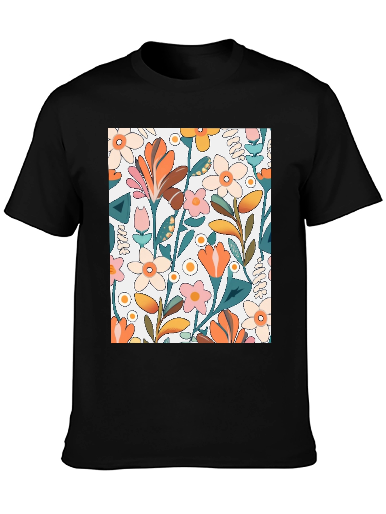 Black Floral Patterned T-Shirt view 3