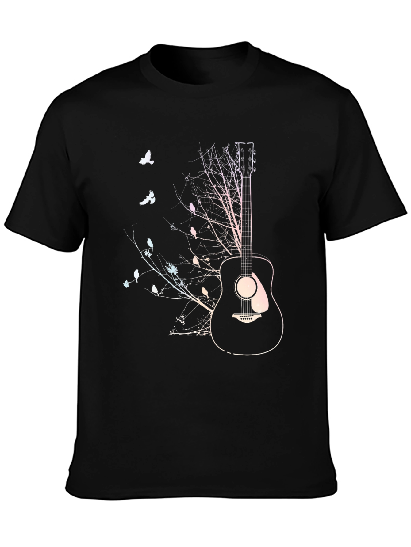 Black Guitar and Birds Graphic Black T-Shirt view 3