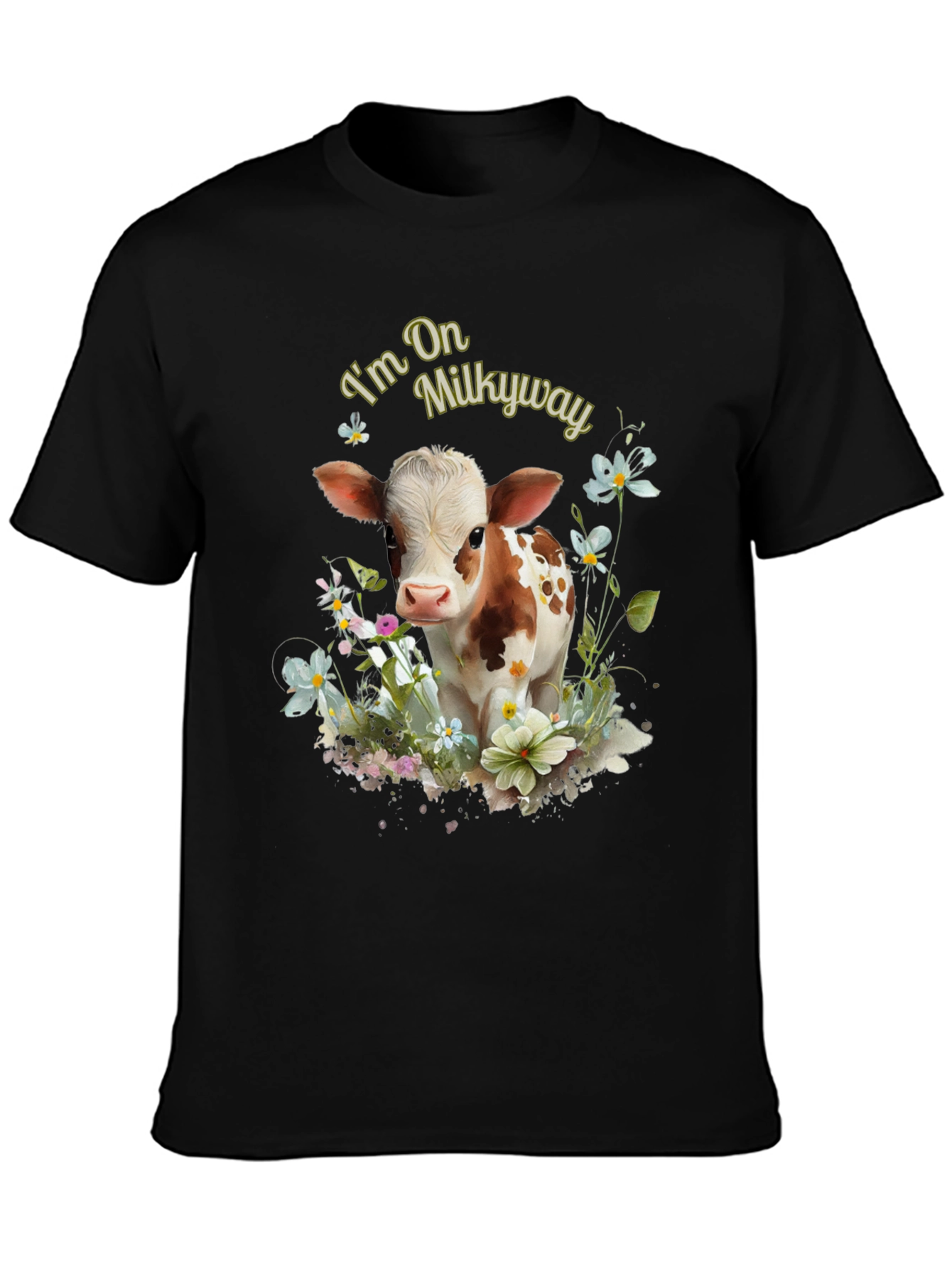 Black I'm On Milkyway Cute Cow Graphic Tee view 3