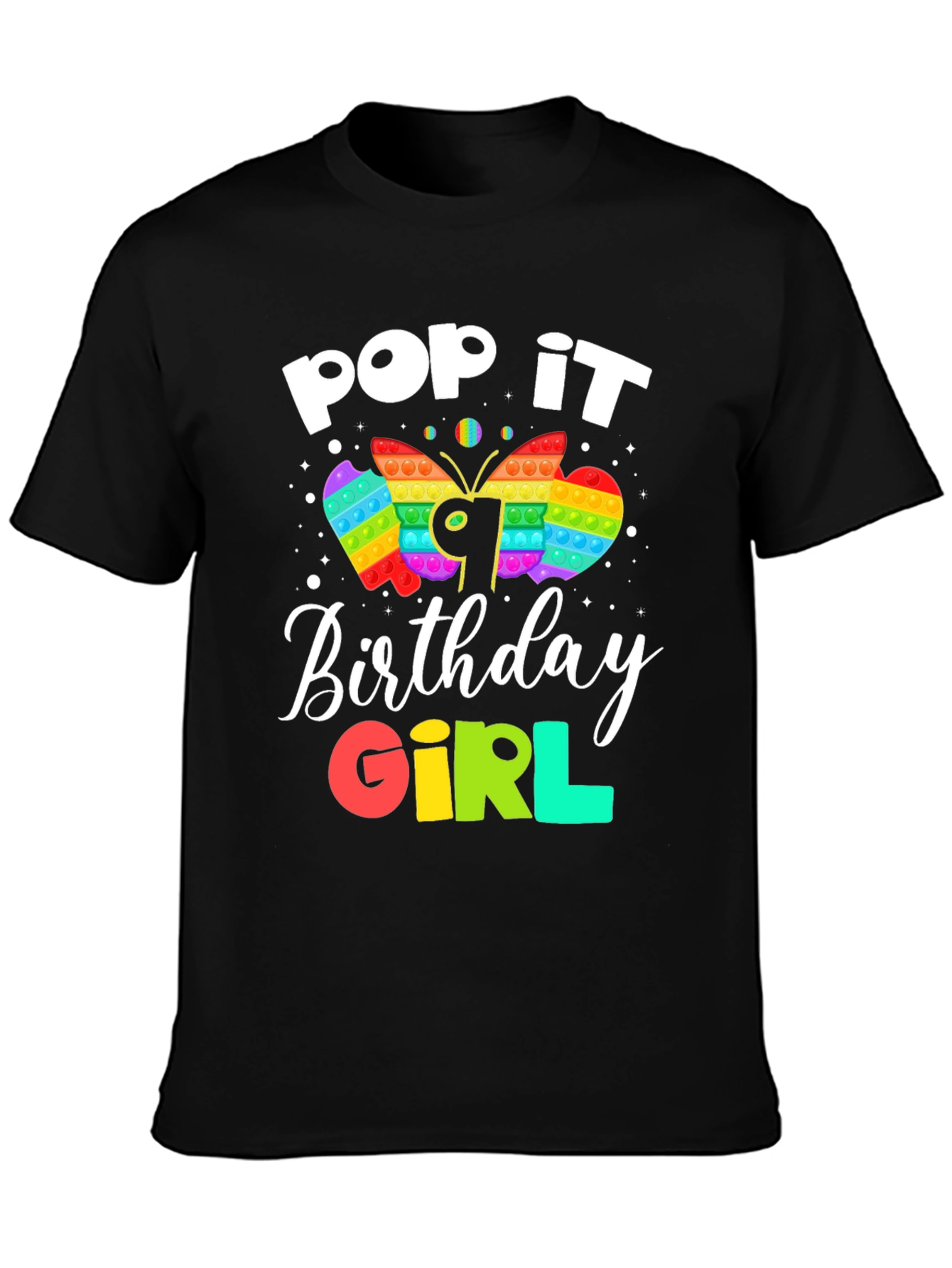Black Pop It Birthday Girl T-Shirt view 3