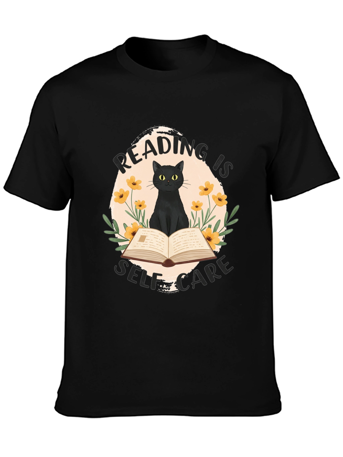 Black Reading is Self-Care Cat Graphic T-Shirt view 3