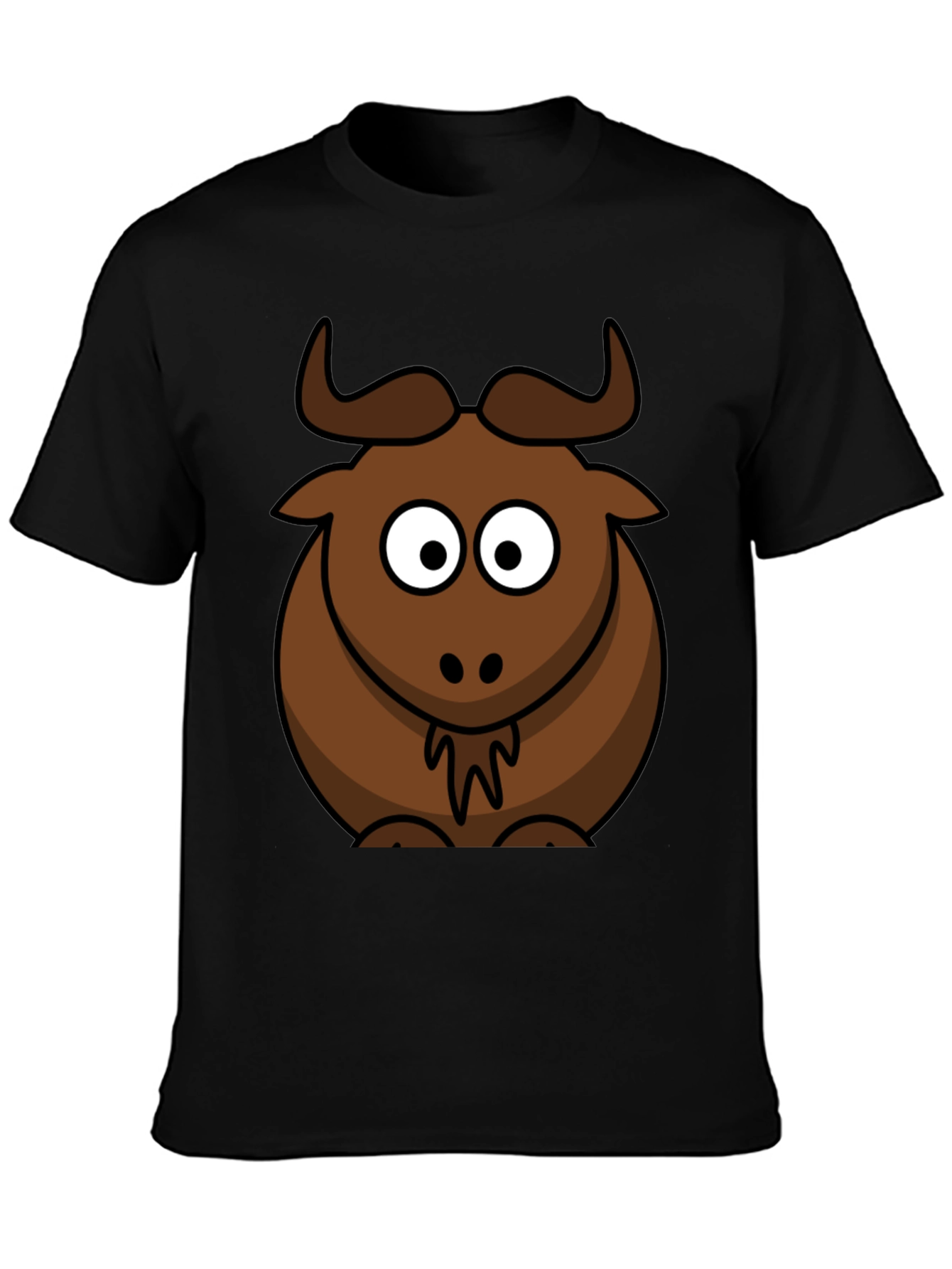 Black Cartoon Bull Graphic Tee - Black Cotton T-Shirt view 3