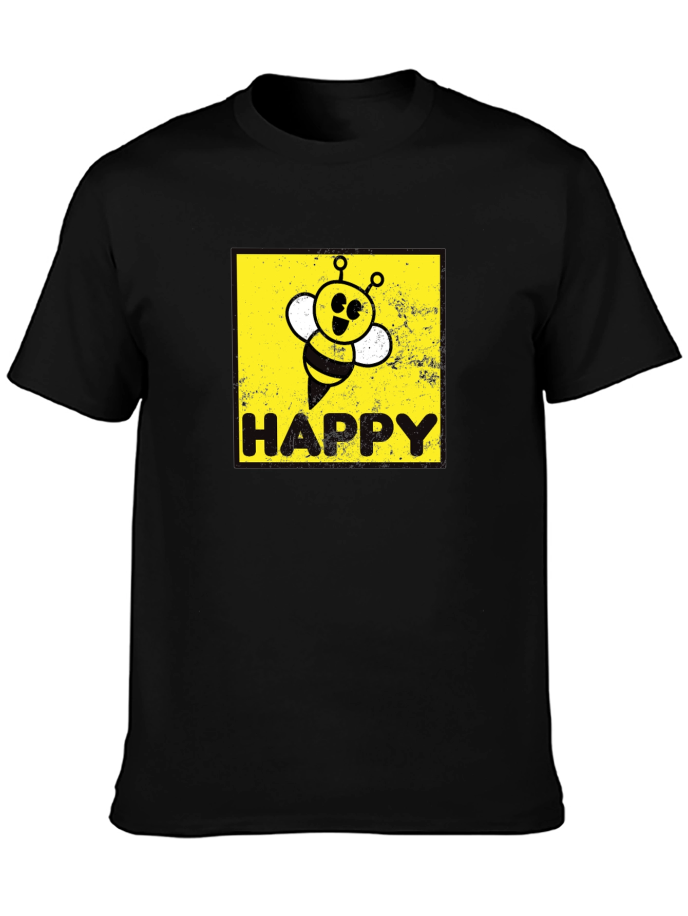 Black Happy Bee Graphic Tee - Black Cotton Blend view 3