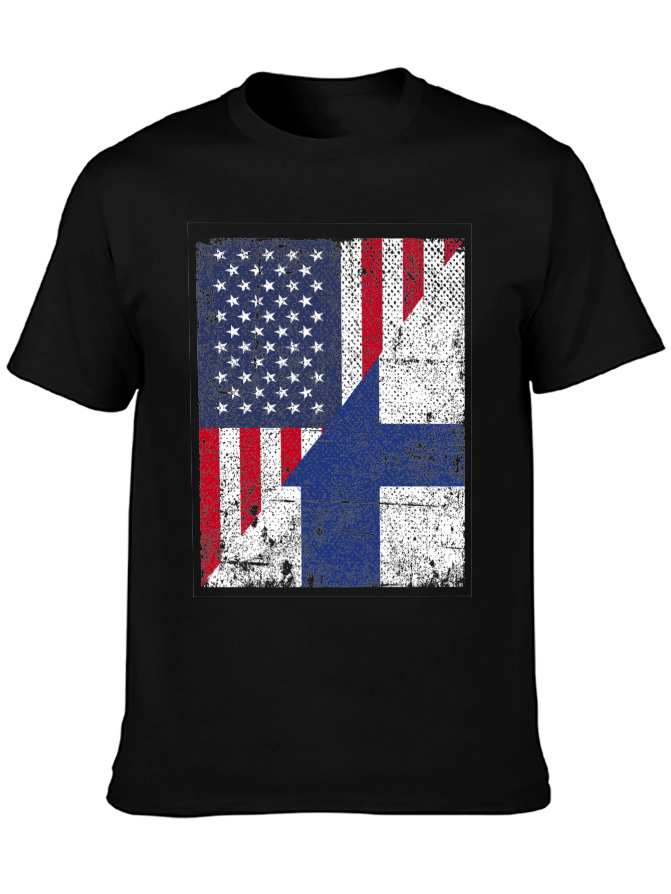 Black USA Finland Flag Graphic Print T-Shirt view 3