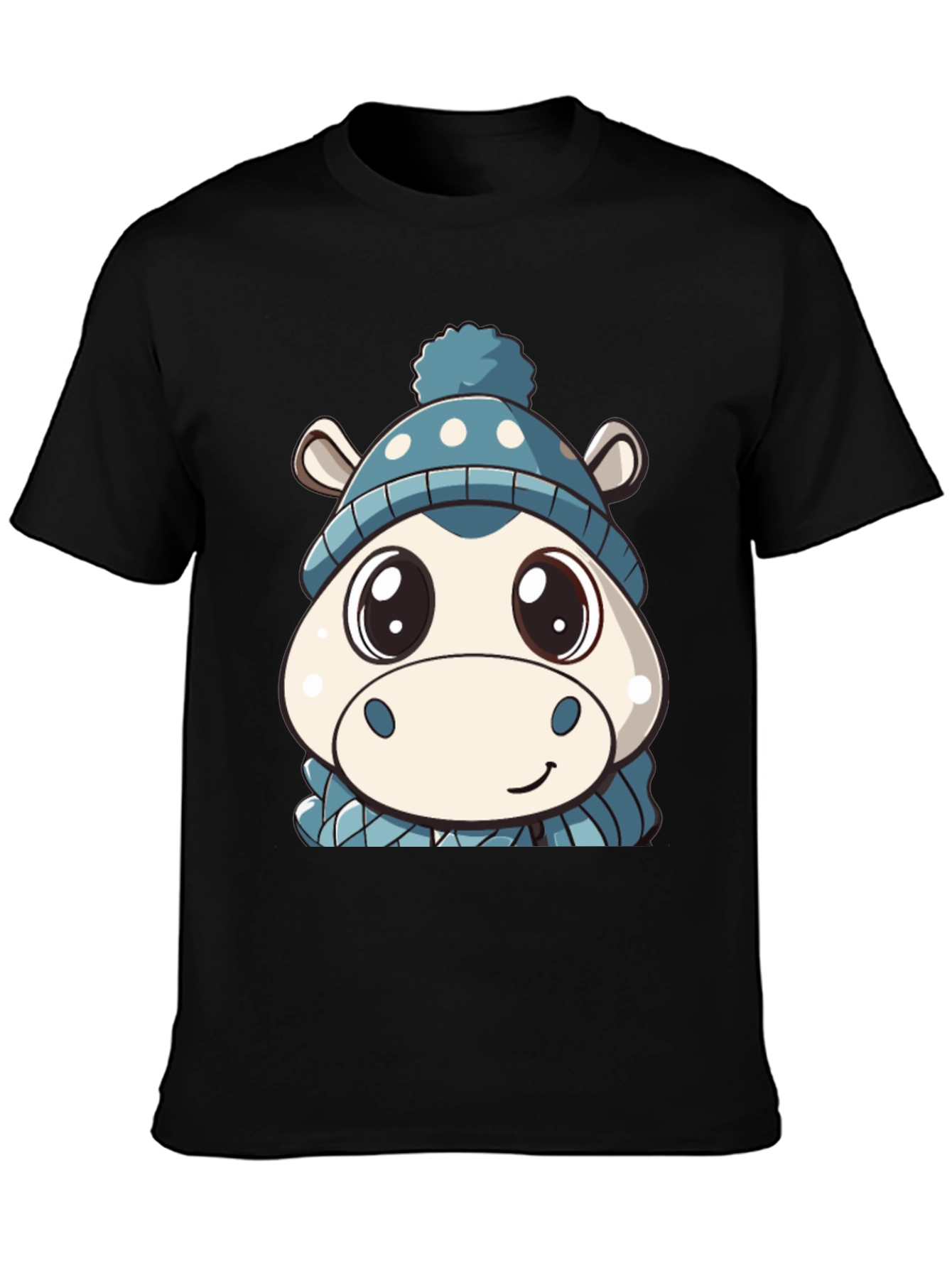 Black Cute Hippo in Hat Graphic Black T-Shirt view 3