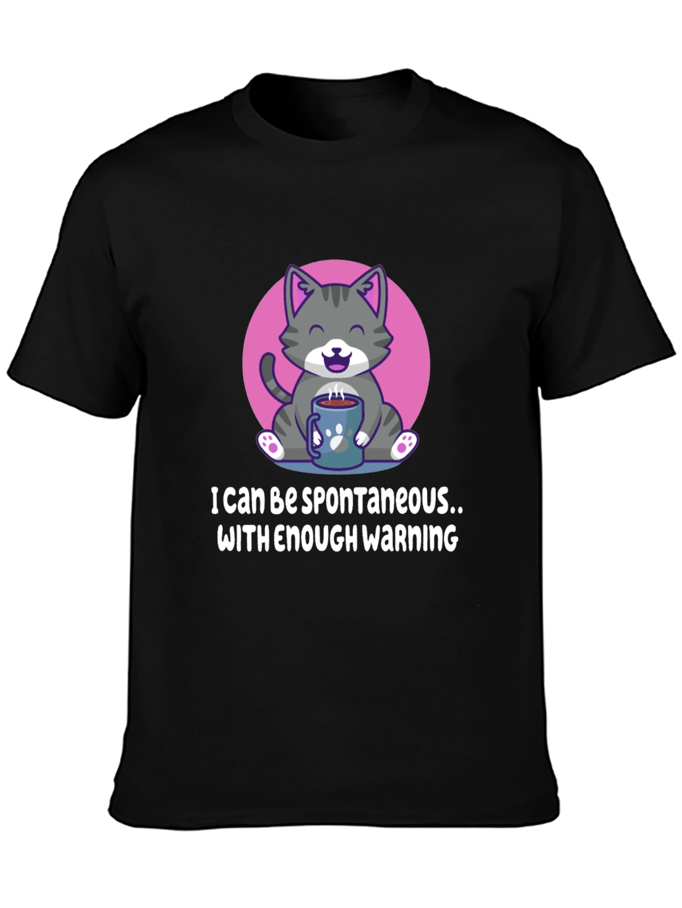 Black Funny Cat Coffee T-Shirt - Spontaneous with Warning view 3
