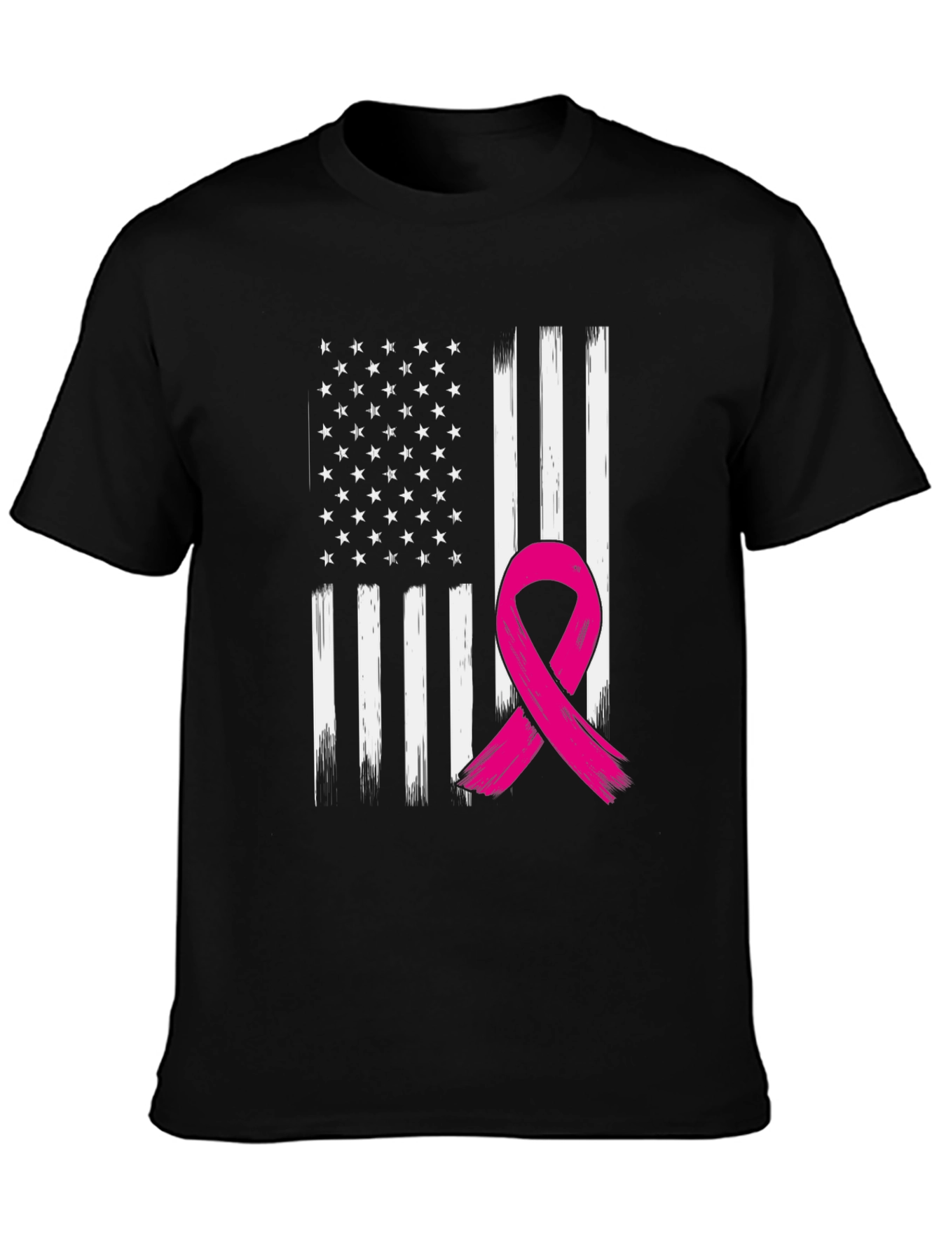Black American Flag Breast Cancer Awareness T-Shirt view 3
