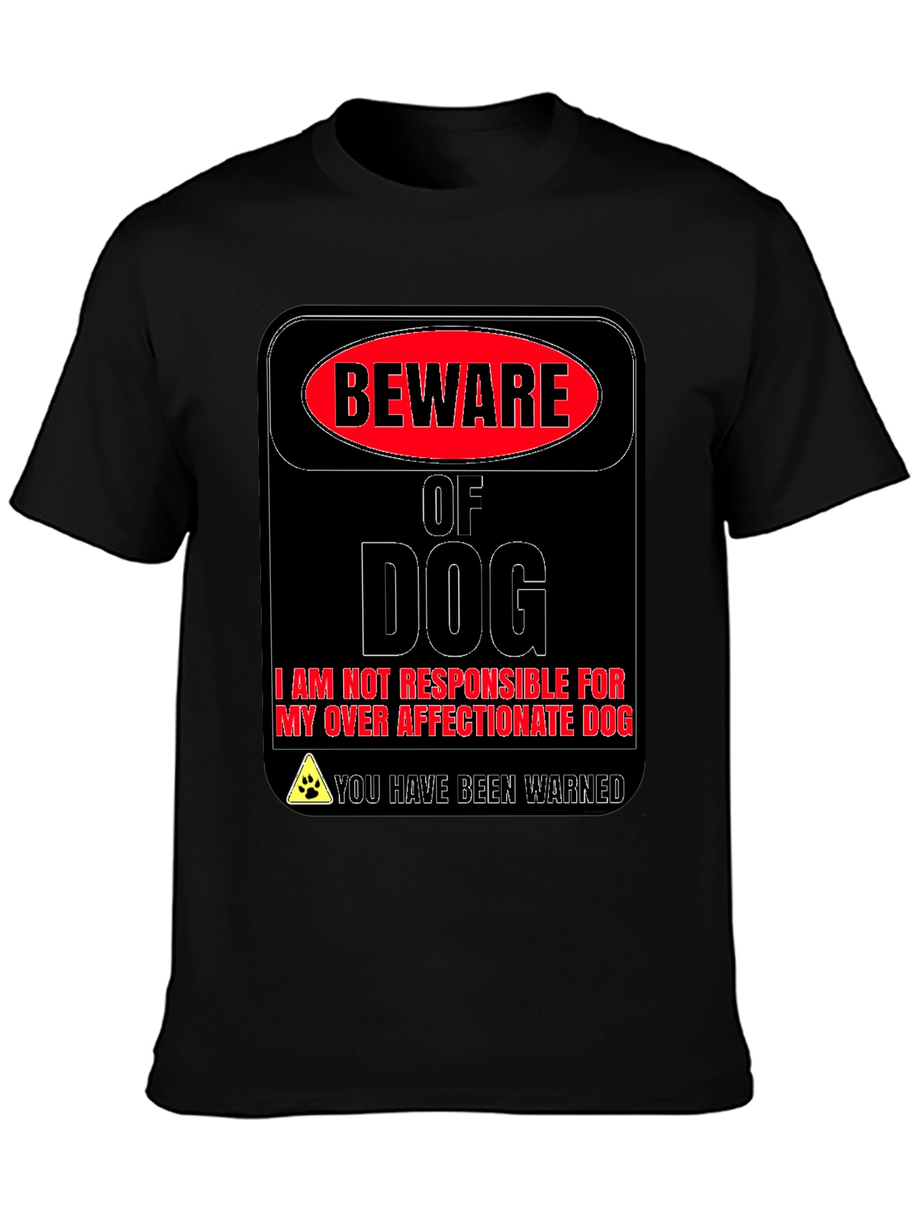 Black Beware of Dog Novelty Graphic T-Shirt view 3