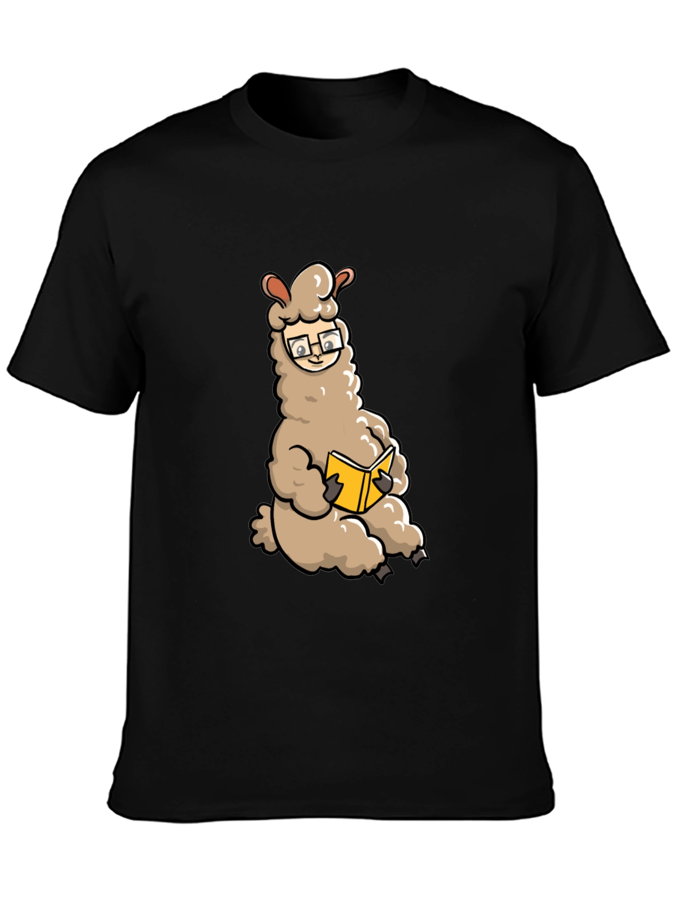 Black Llama Reading Book Graphic Tee - Black view 3