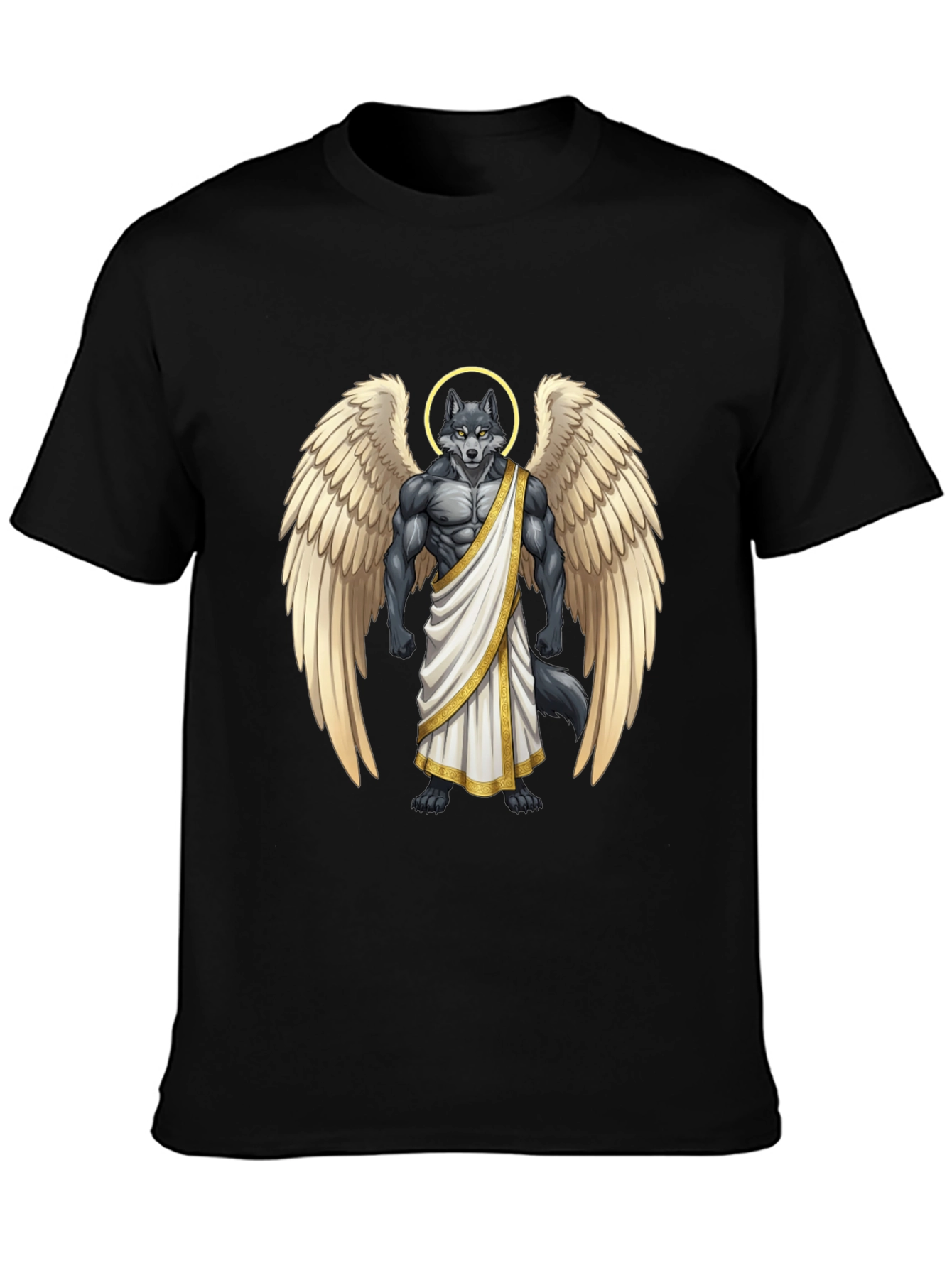 Black Angel Wolf Graphic Tee - Black Cotton T-Shirt view 3