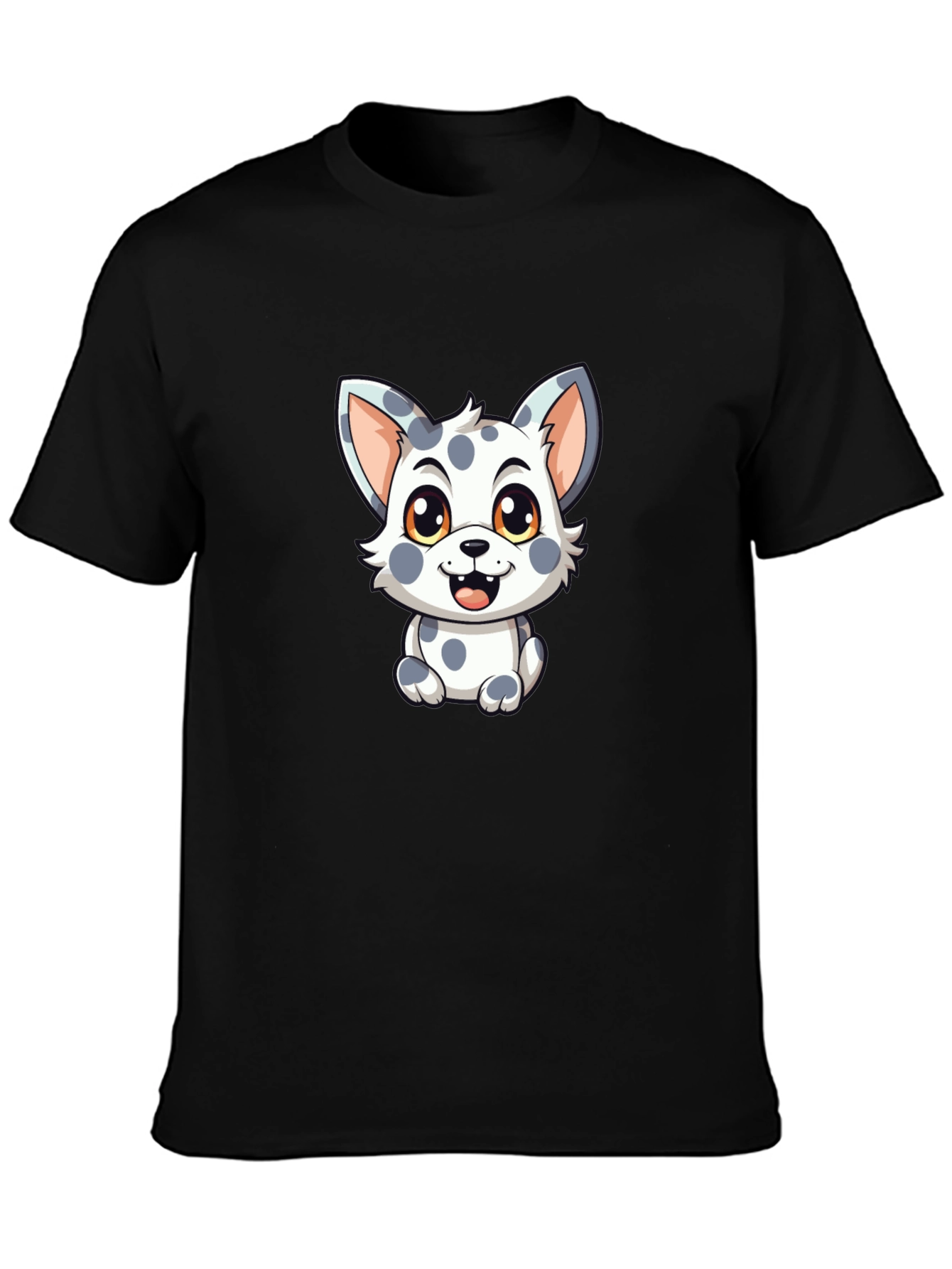 Black Cute Spotted Puppy Graphic Black T-Shirt view 3