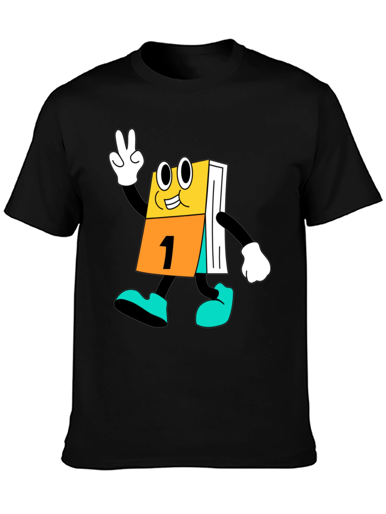 Black Cartoon Calendar Black T-Shirt view 3