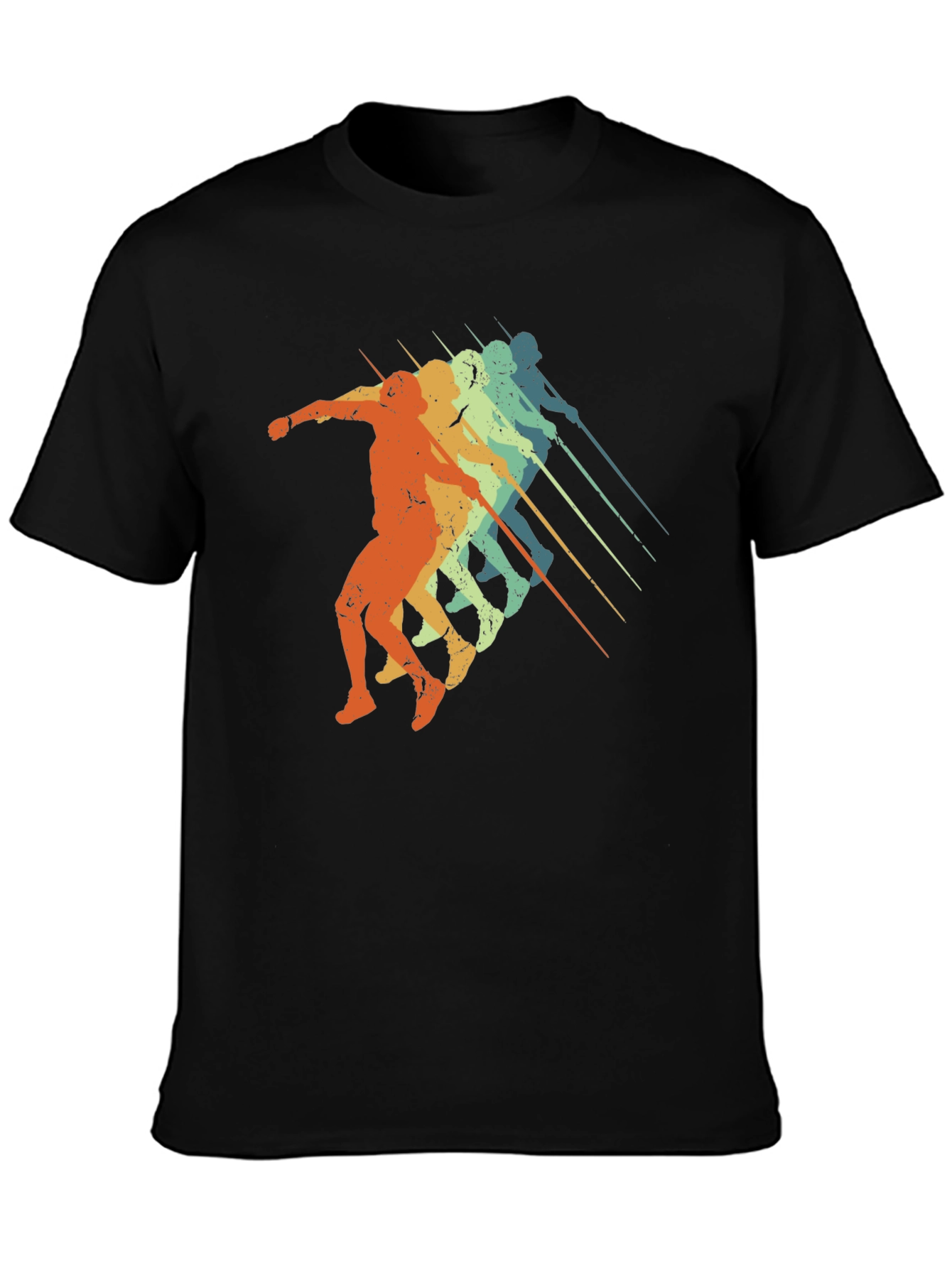 Black Retro Javelin Thrower Tee - Black Graphic T-Shirt view 3