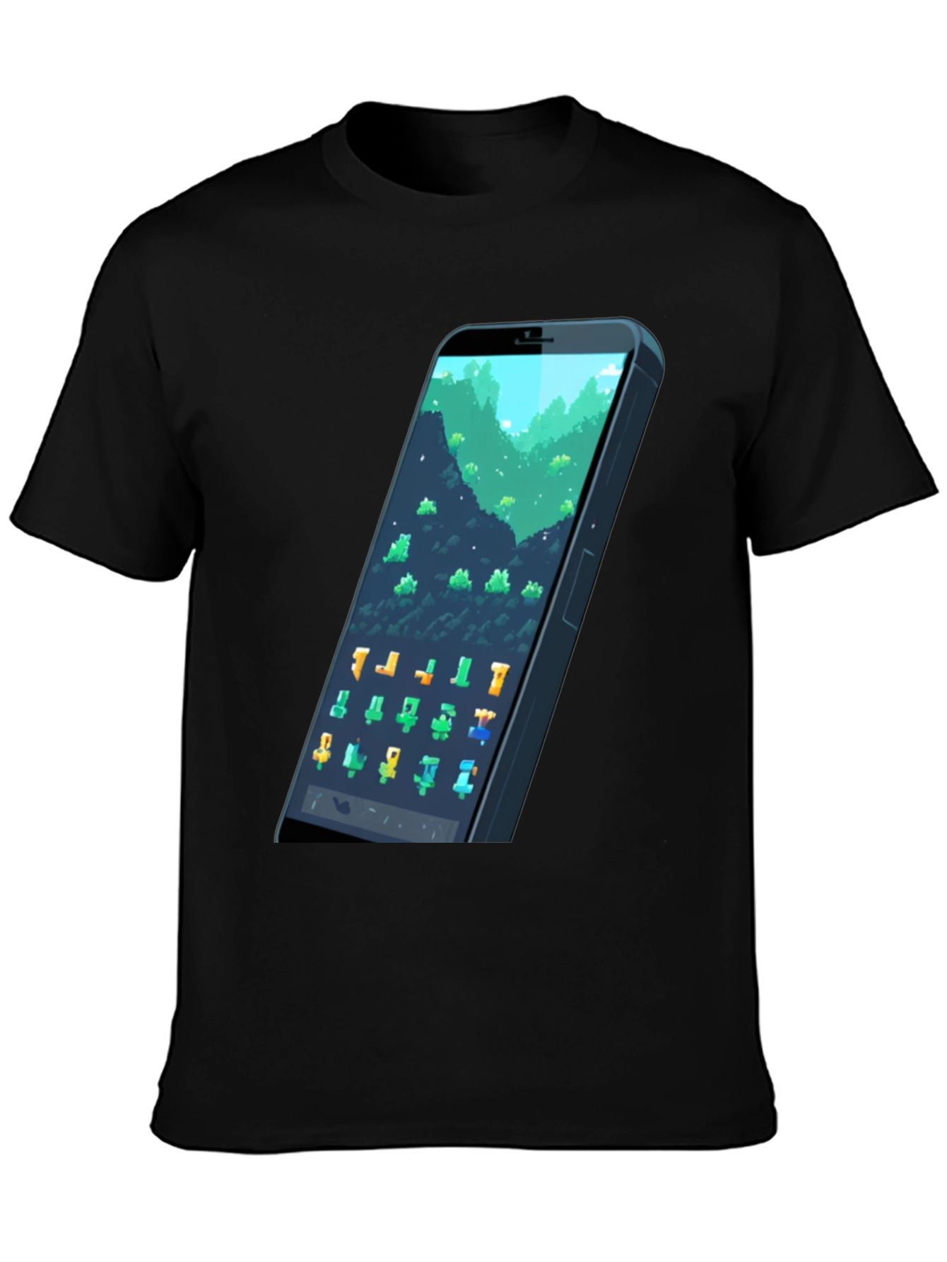 Black Pixel Phone T-Shirt - Gamer Style Tee view 3