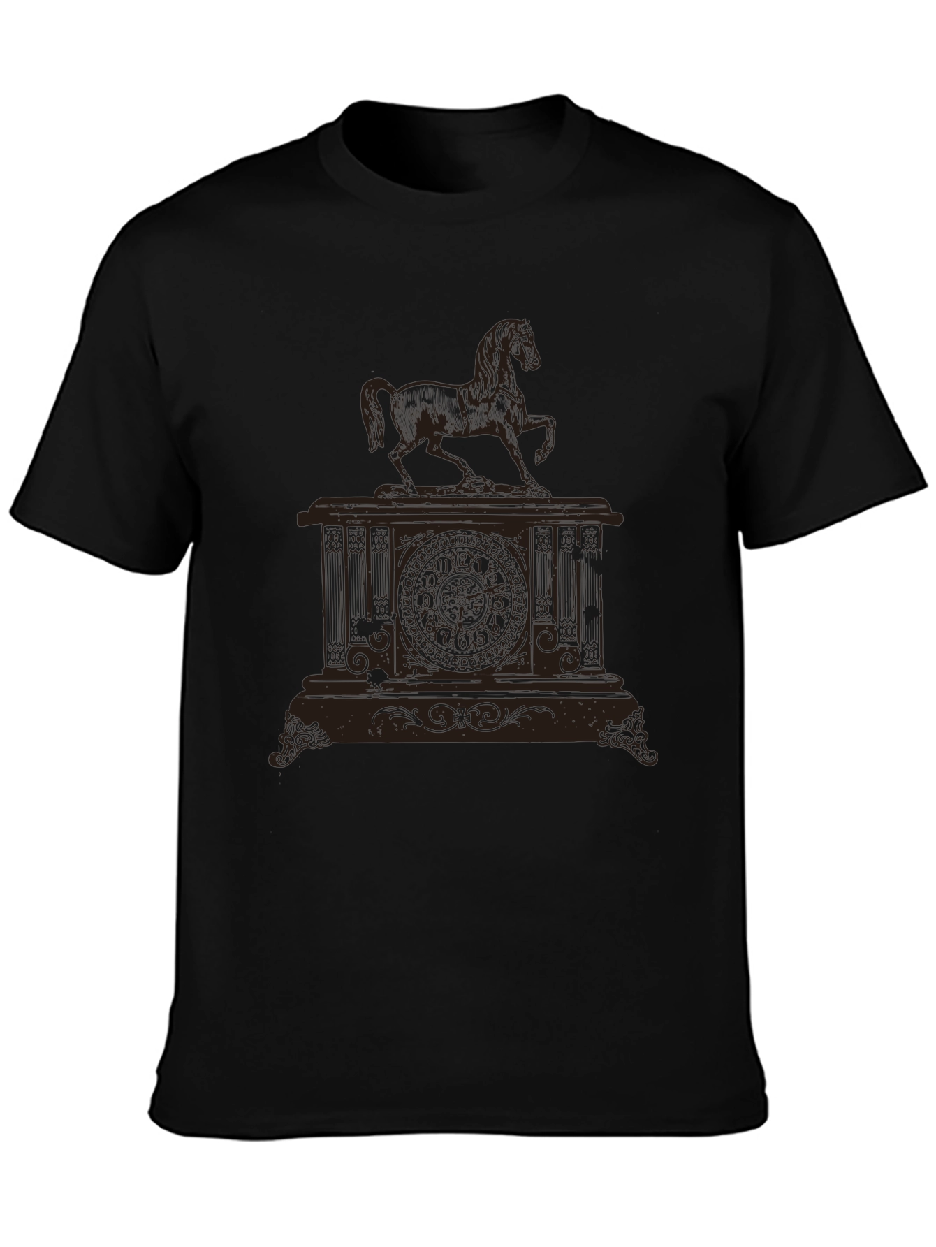 Black Men's Black Horse Clock Graphic Tee view 3