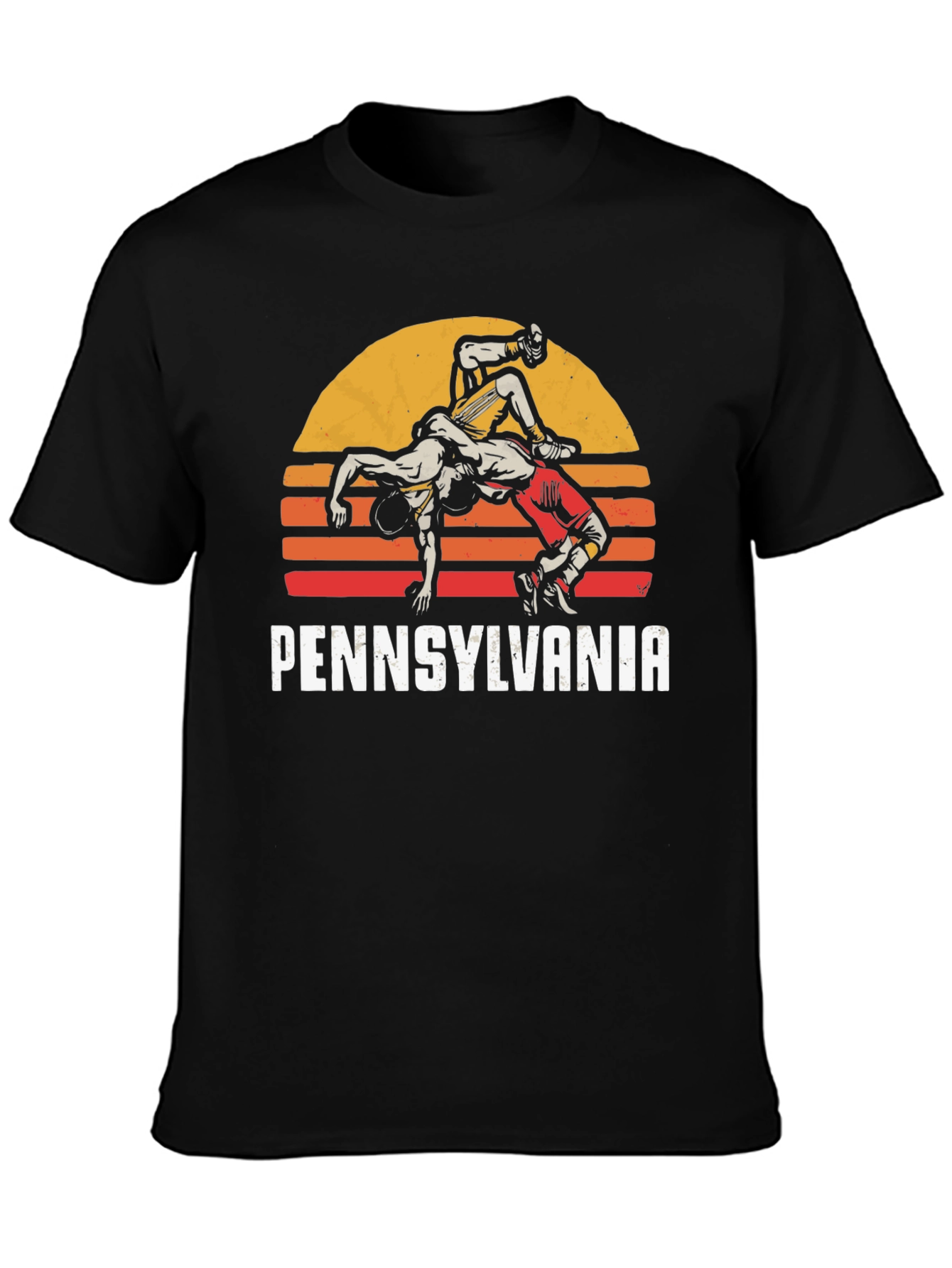 Black Pennsylvania Wrestling Retro Graphic T-Shirt view 3