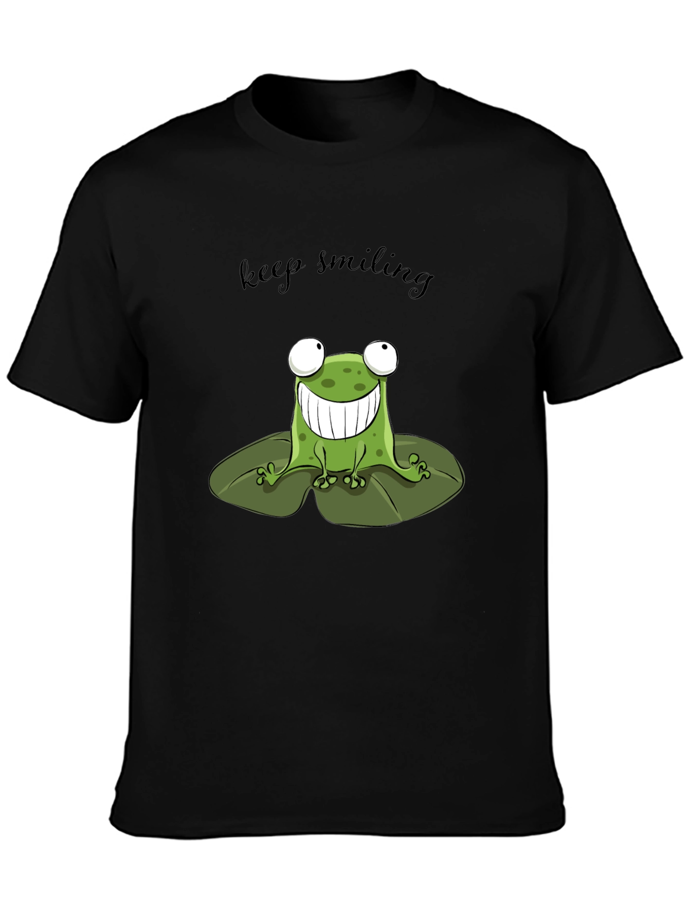 Black Keep Smiling Frog Graphic Tee - Black Cotton Comfort view 3
