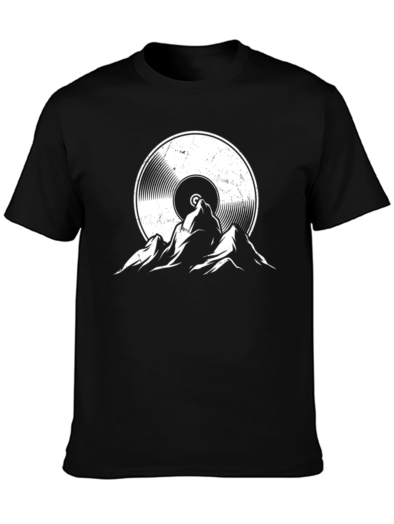 Black Vinyl Record Mountain Black T-Shirt view 3