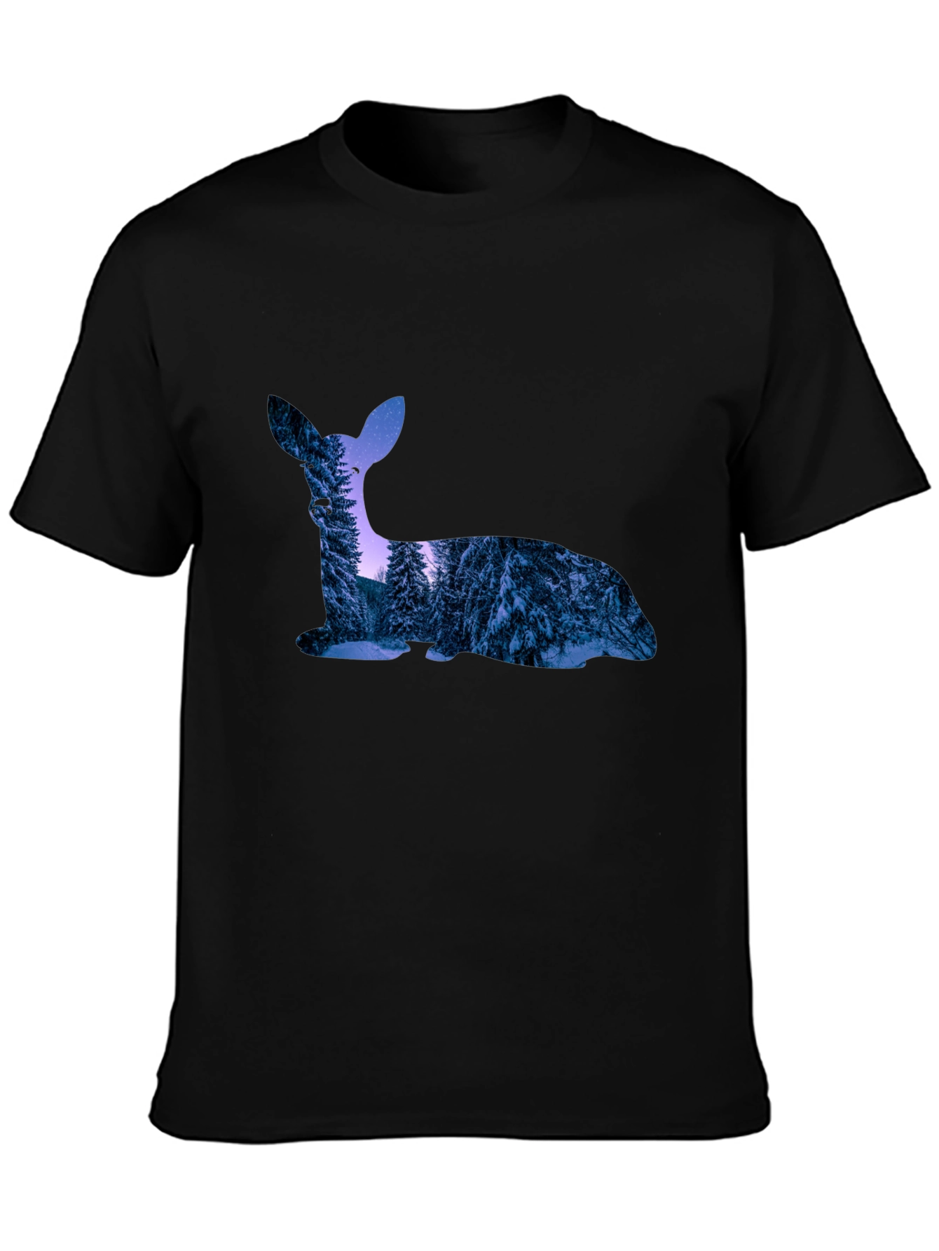 Black Deer Silhouette Winter Forest Graphic T-Shirt view 3