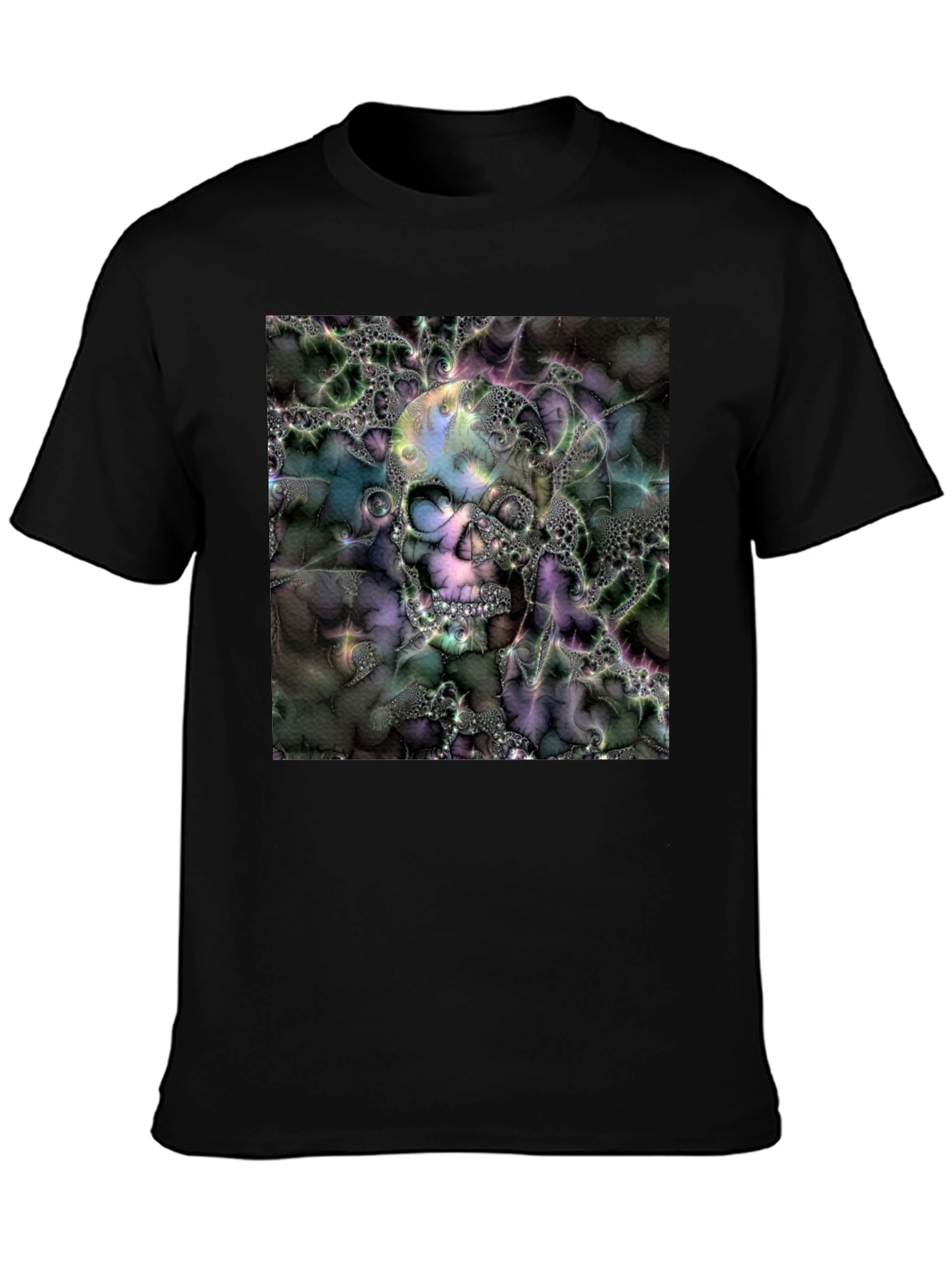 Black Skull Fractal Graphic Black T-Shirt view 3