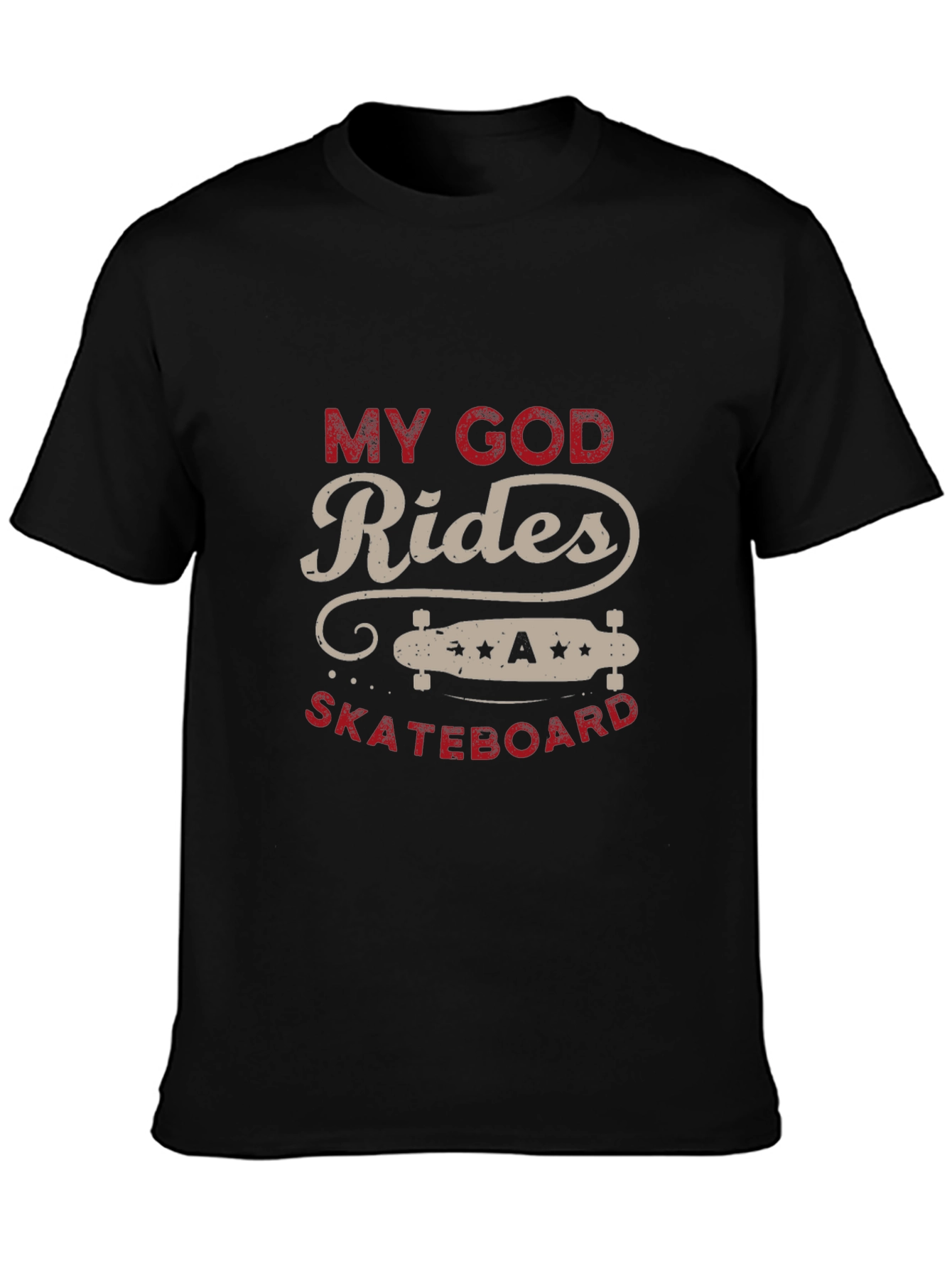 Black My God Rides A Skateboard T-Shirt view 3