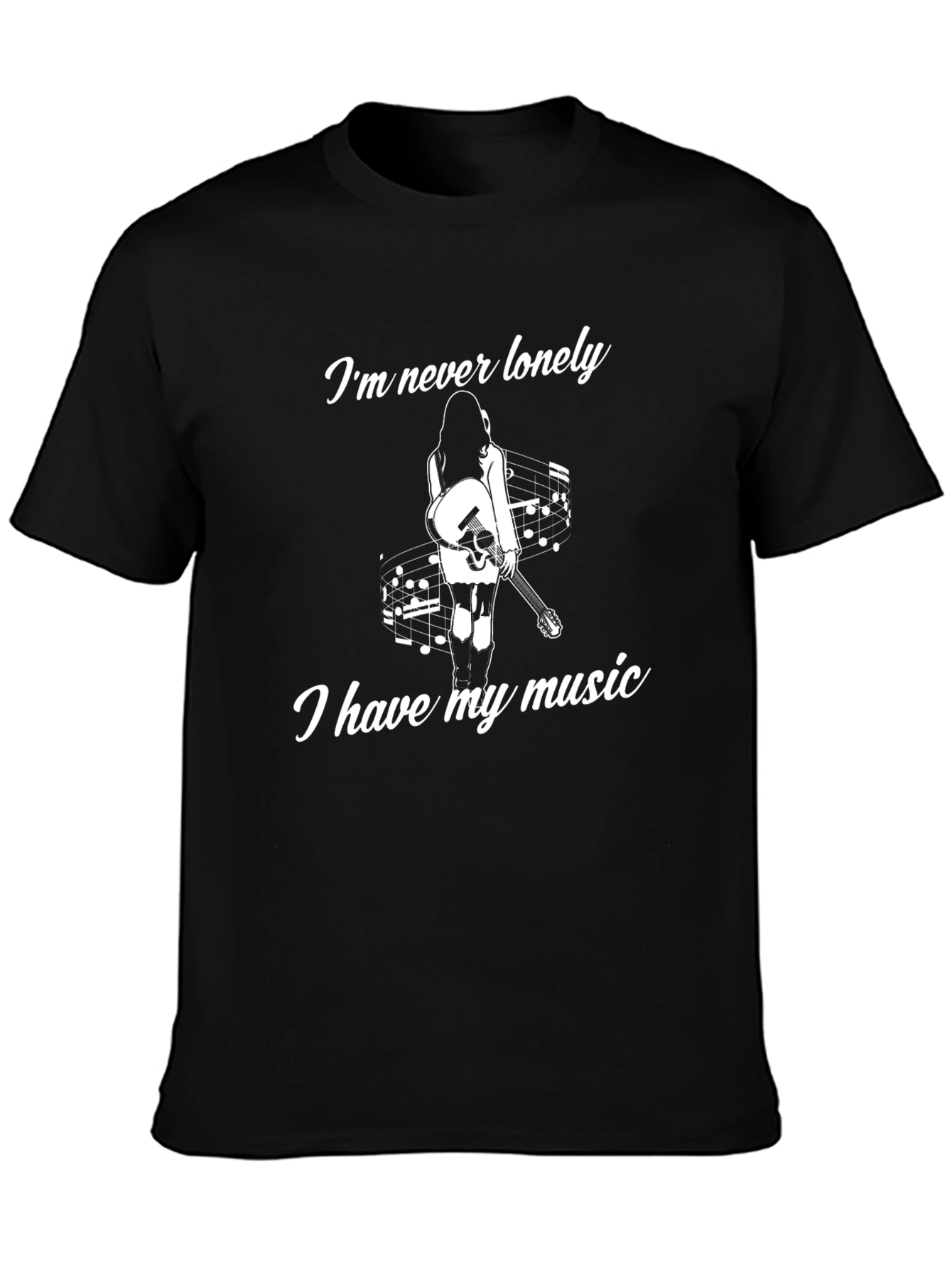 Black I'm Never Lonely T-Shirt, Music Lover Tee view 3