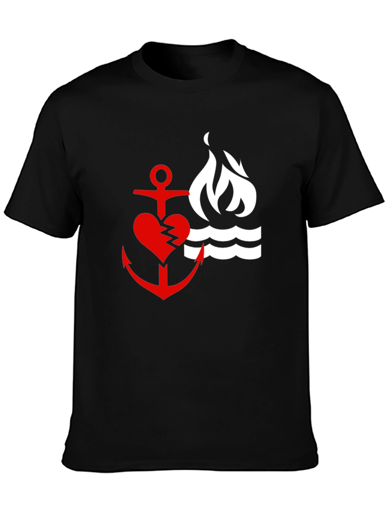Black Red Heart Anchor & Flame Black T-Shirt view 3