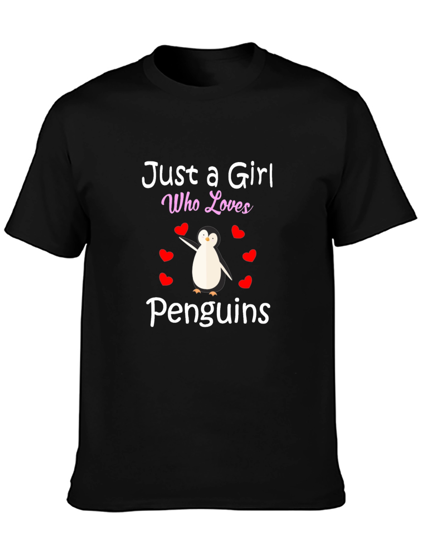 Black Just a Girl Who Loves Penguins T-Shirt view 3