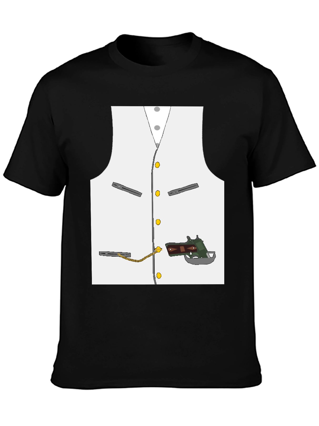 Black Novelty Vest & Gun Graphic T-Shirt view 3
