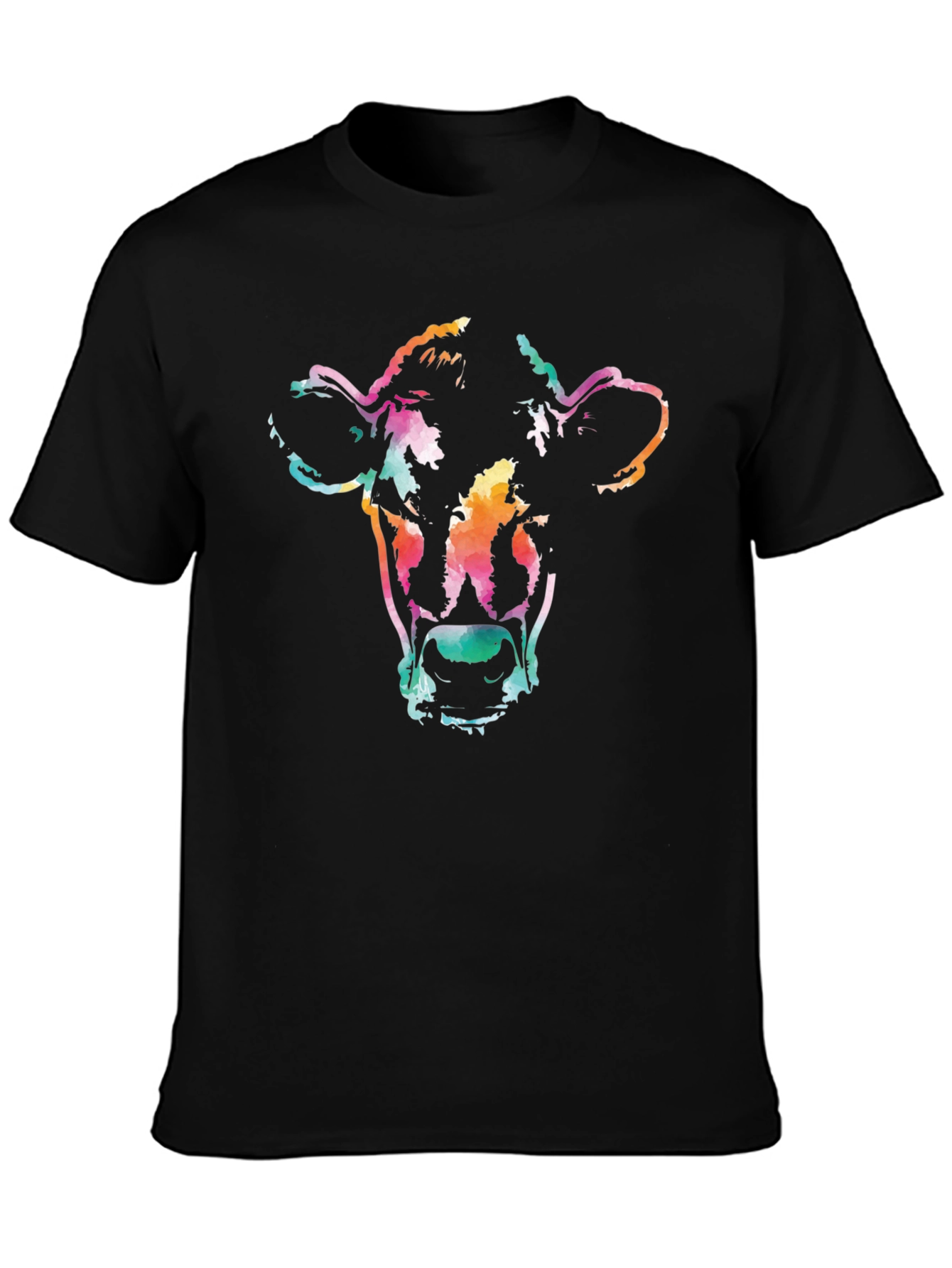 Black Vibrant Cow Graphic Tee - Unisex Black T-Shirt view 3