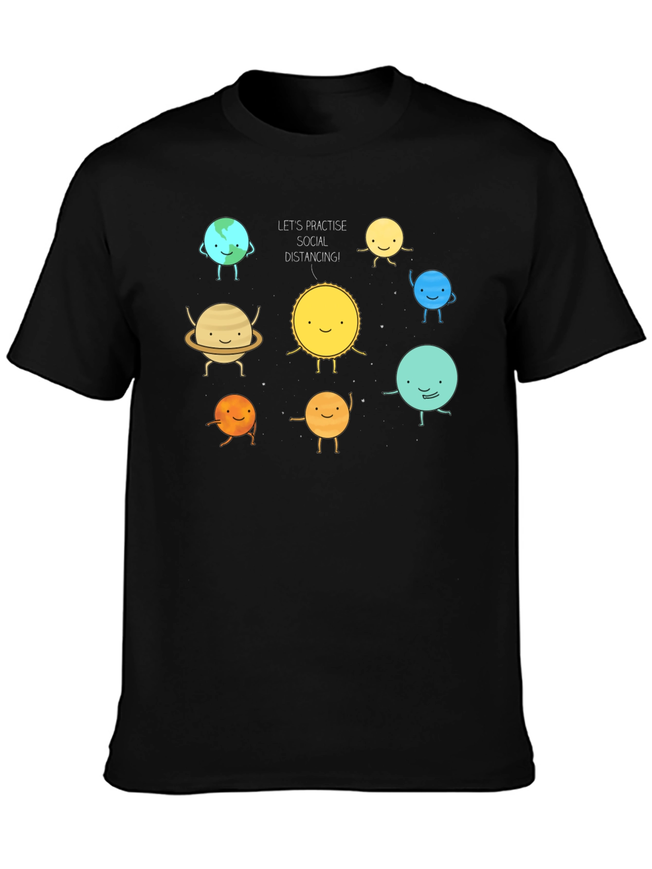 Black Social Distancing Planets Graphic Black T-Shirt view 3