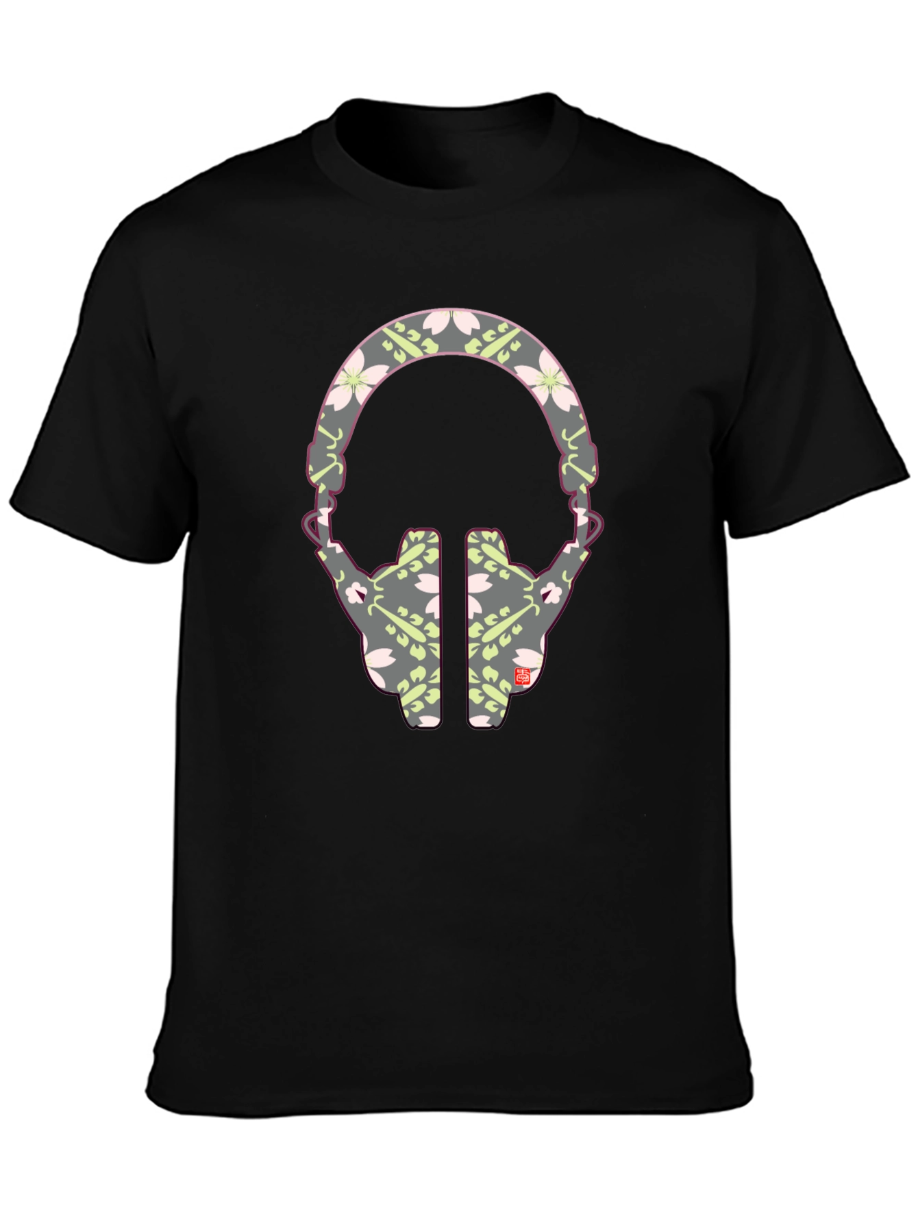 Black Stylish Headphone Pattern T-Shirt - Unique Graphic Tee view 3
